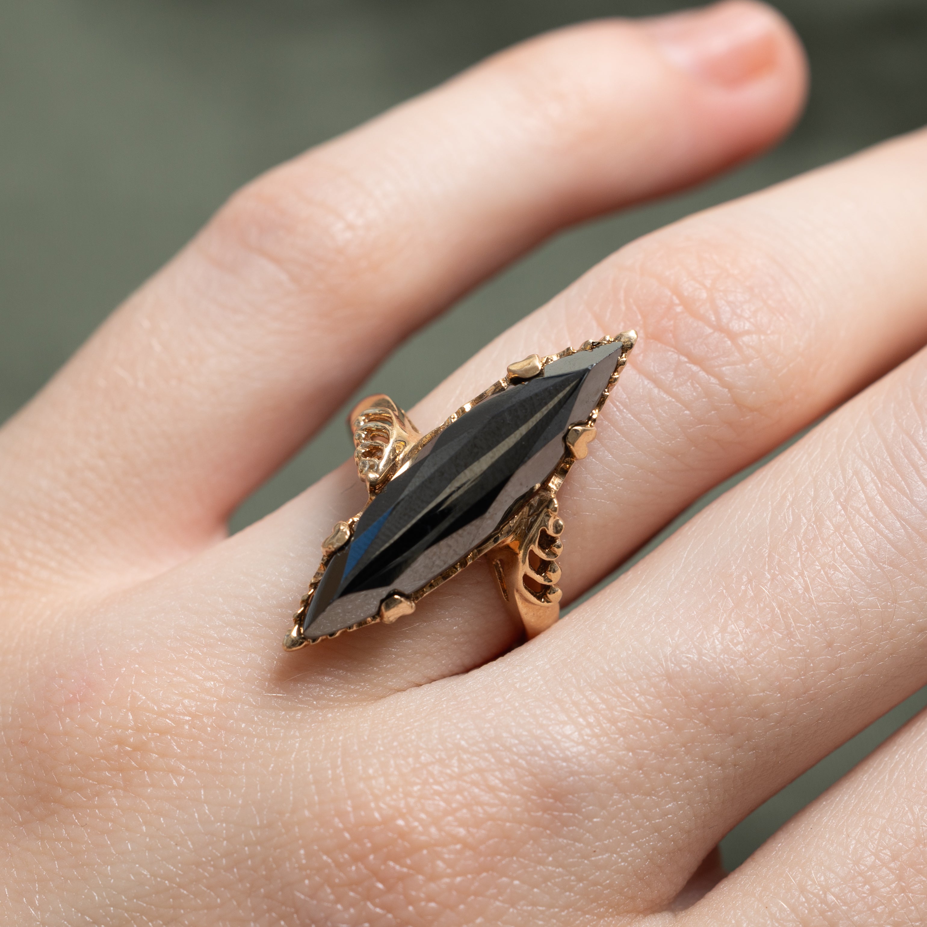 Hematite Bypass Navette Ring | SZ 5.25