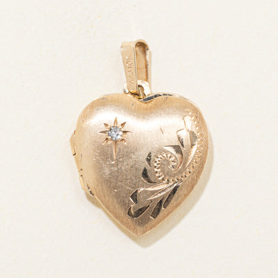 10k Yellow Gold Star Set Diamond Heart Locket