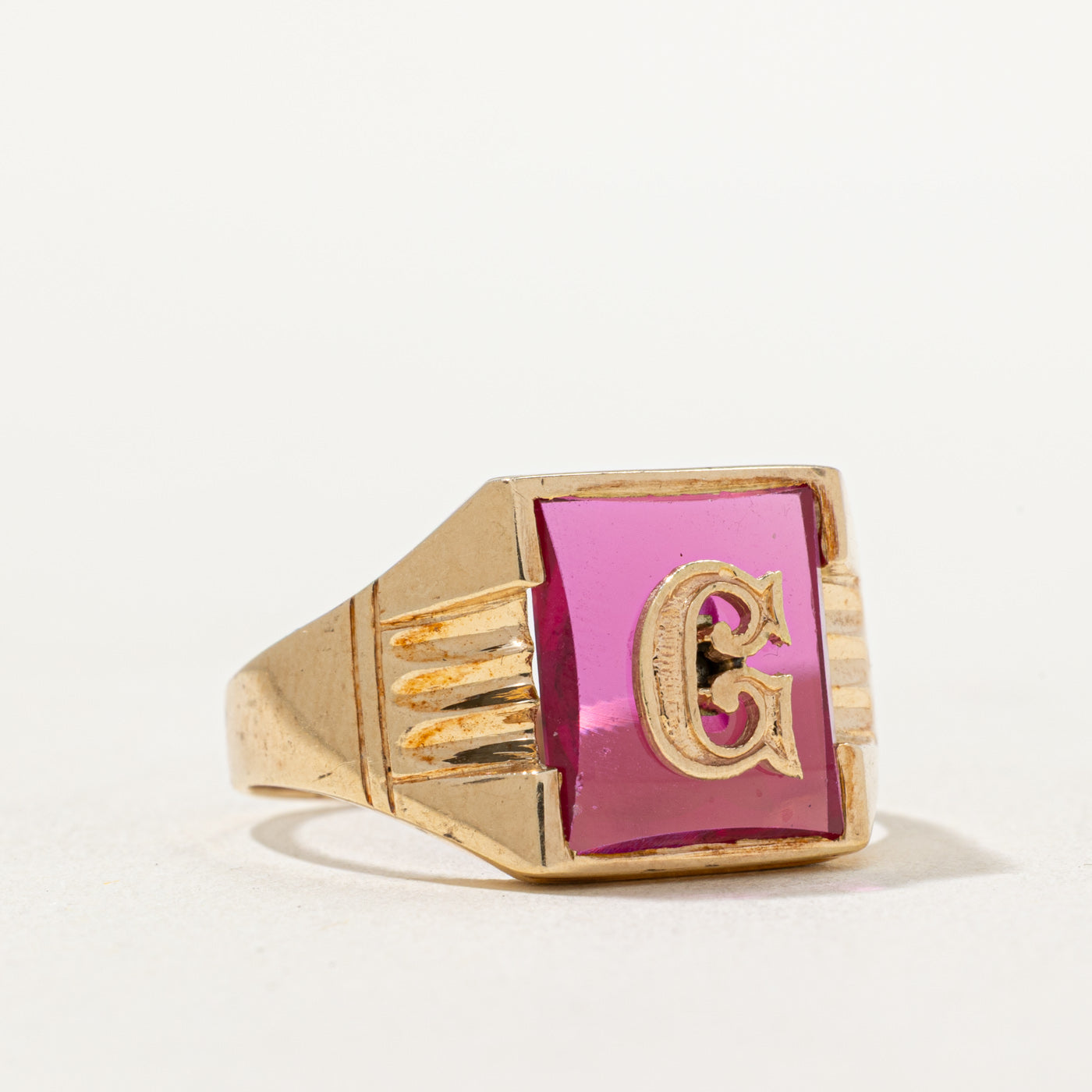 Synthetic Ruby 'G' Initial Signet Ring | 1.70ct | SZ 10.75