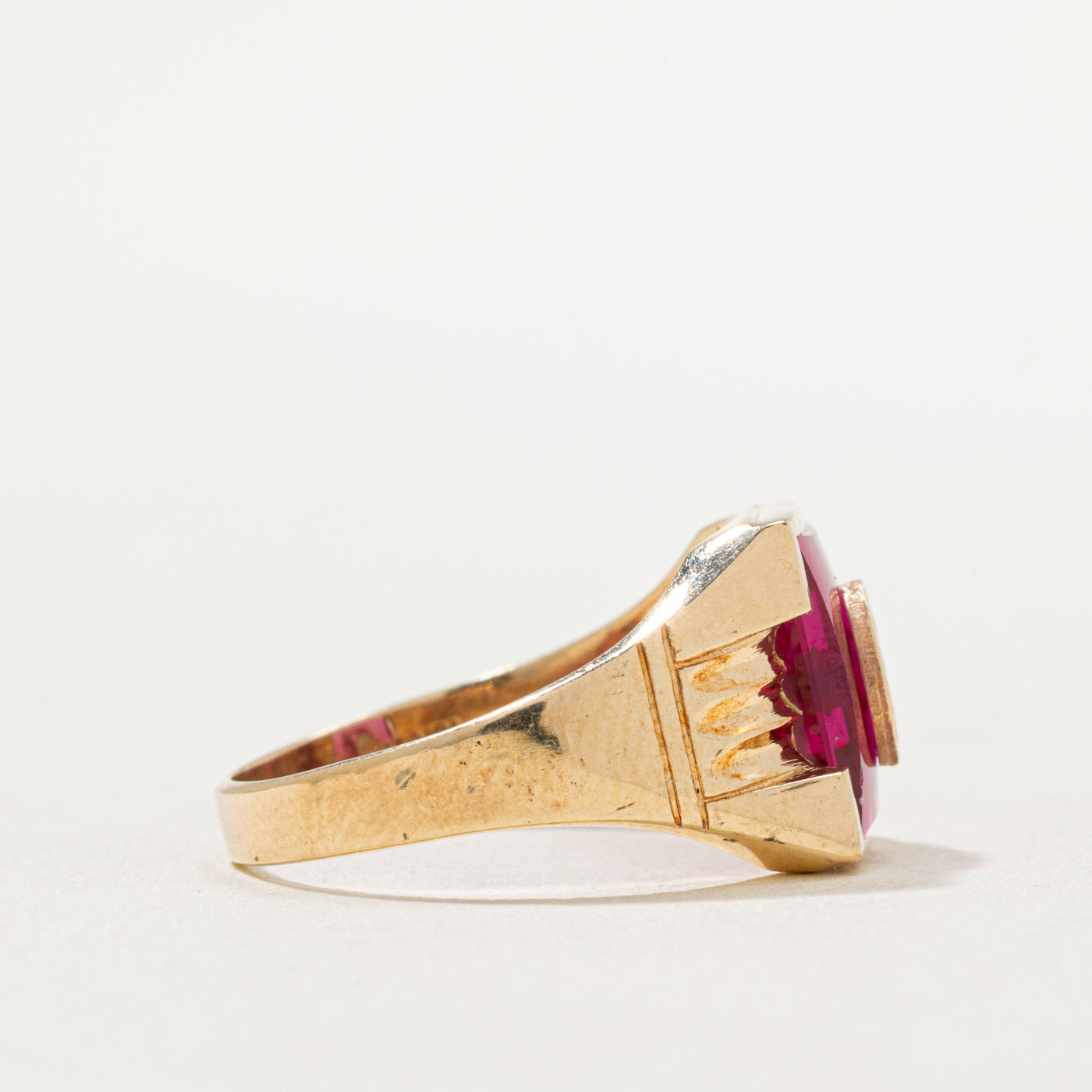 Synthetic Ruby 'G' Initial Signet Ring | 1.70ct | SZ 10.75