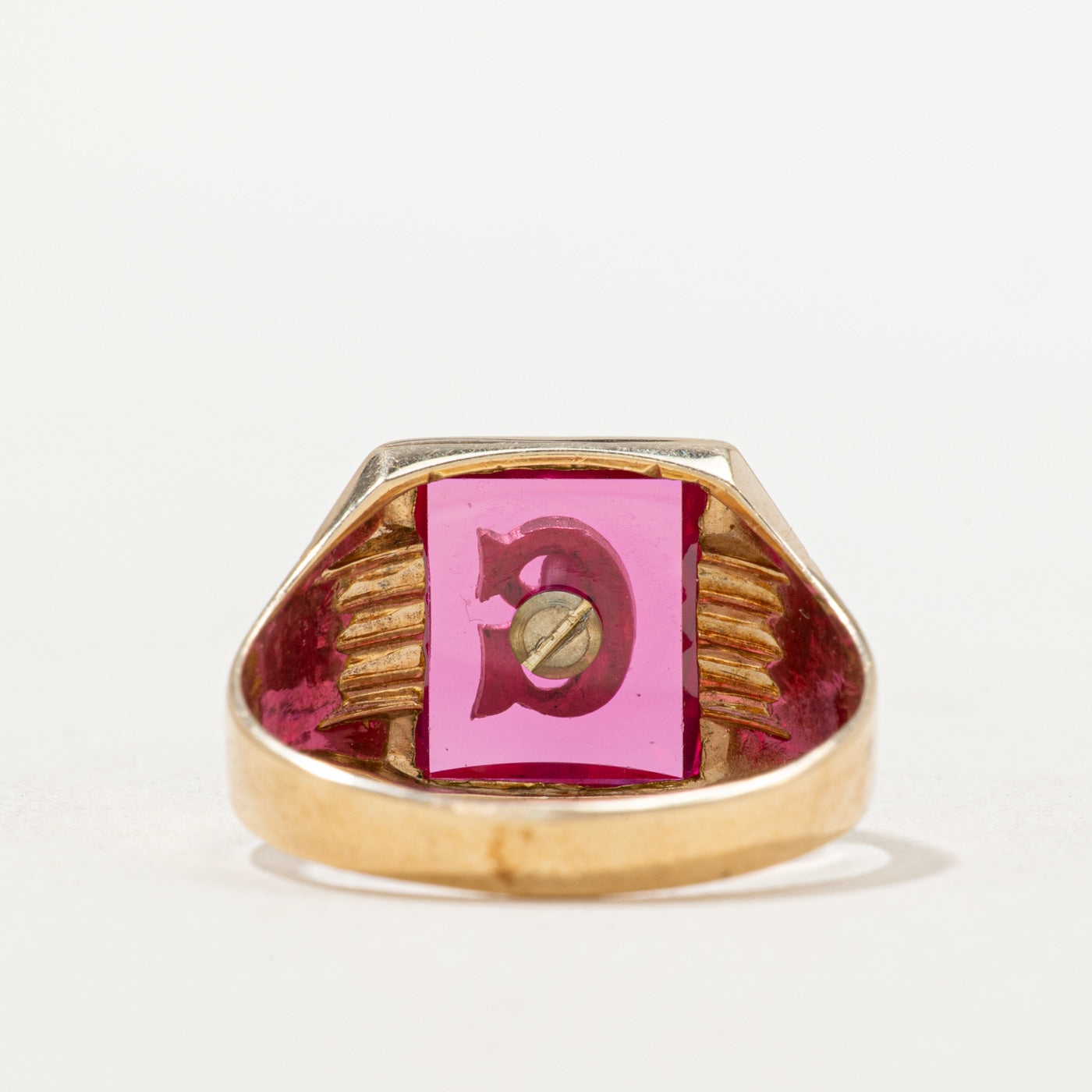 Synthetic Ruby 'G' Initial Signet Ring | 1.70ct | SZ 10.75