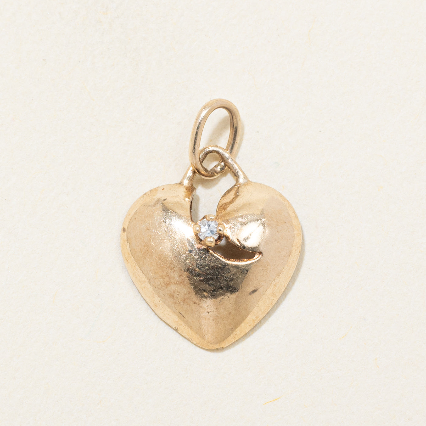10k Yellow Gold Diamond Puffed Heart Charm