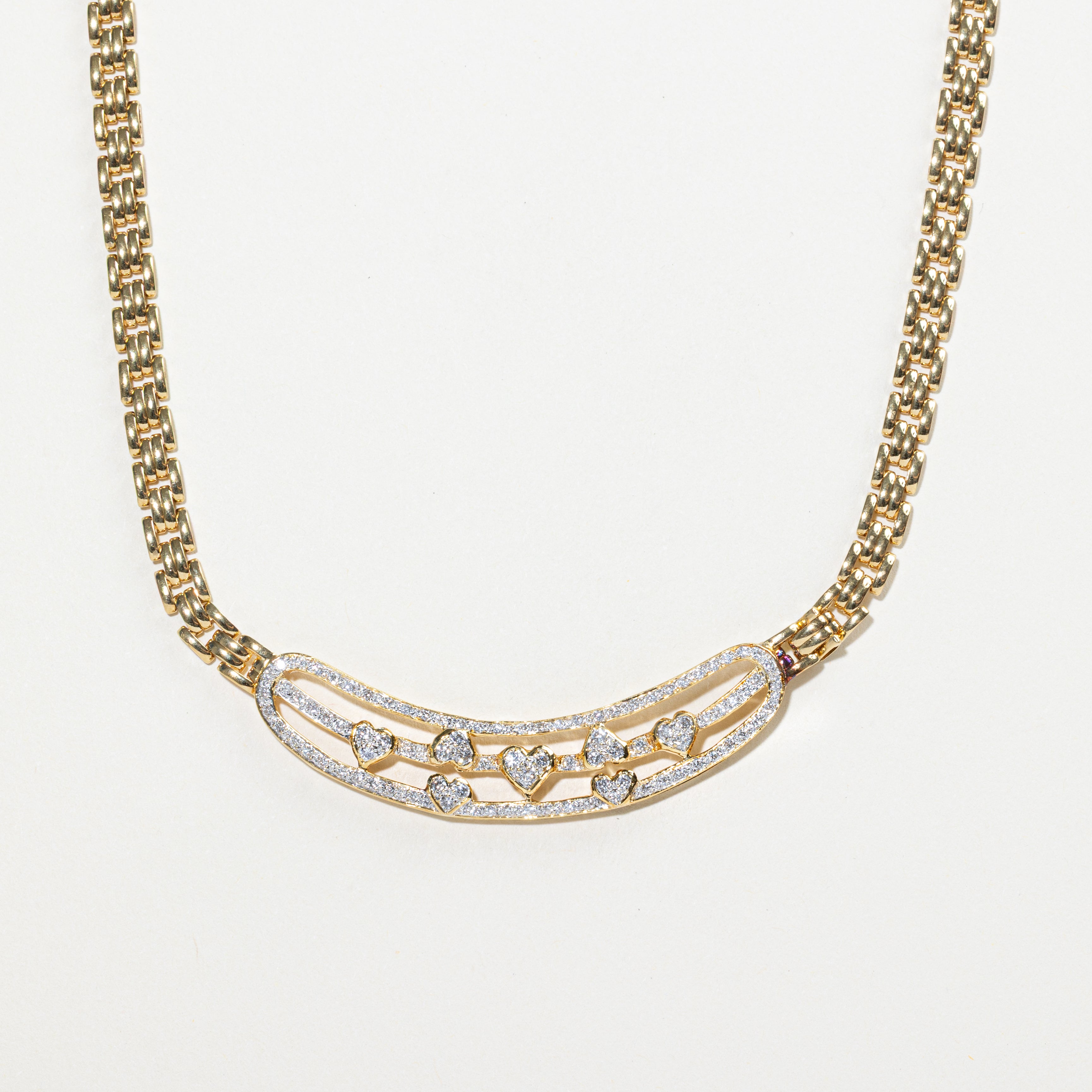 18k Yellow Gold Diamond Hearts Necklace | 0.82ct | 15"