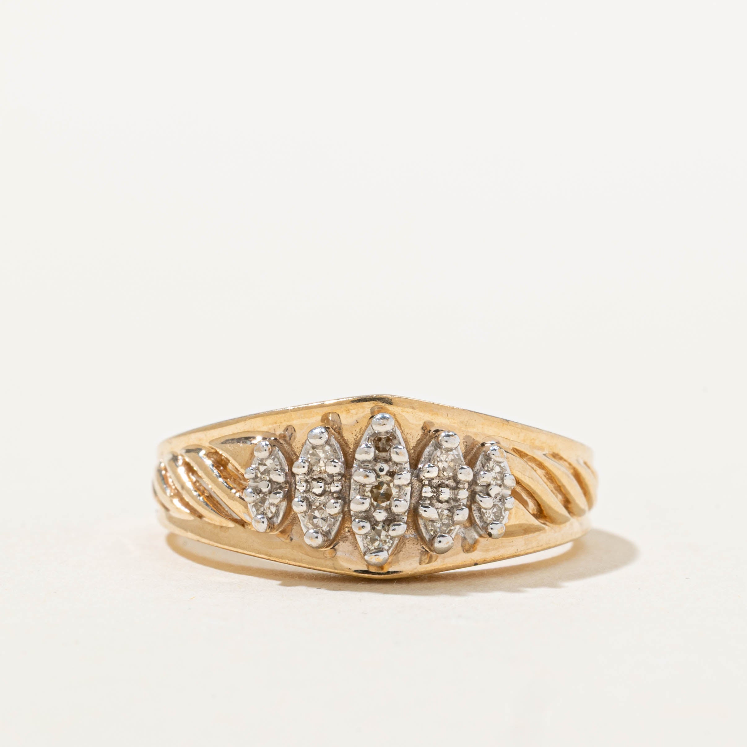 10k Illusion Set Diamond Marquise Grooved Ring | SZ 6.75