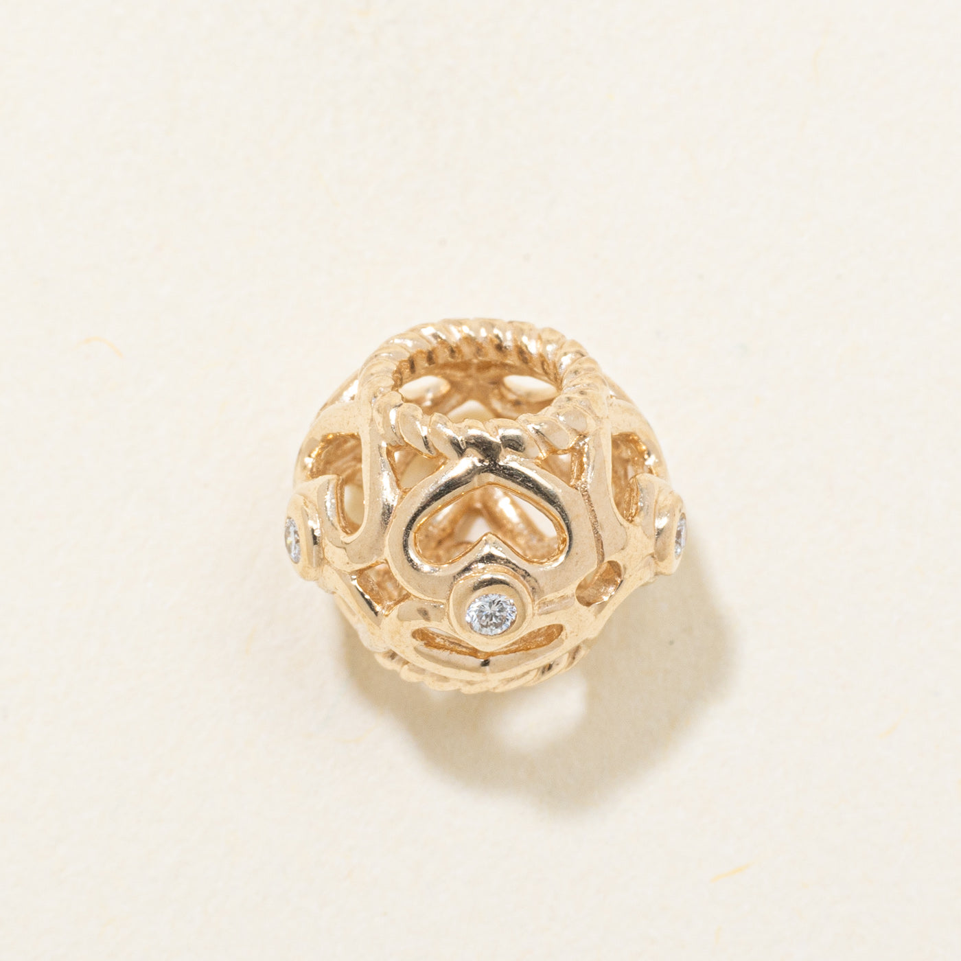 14k Bezel Set Diamond Openwork Sphere Charm