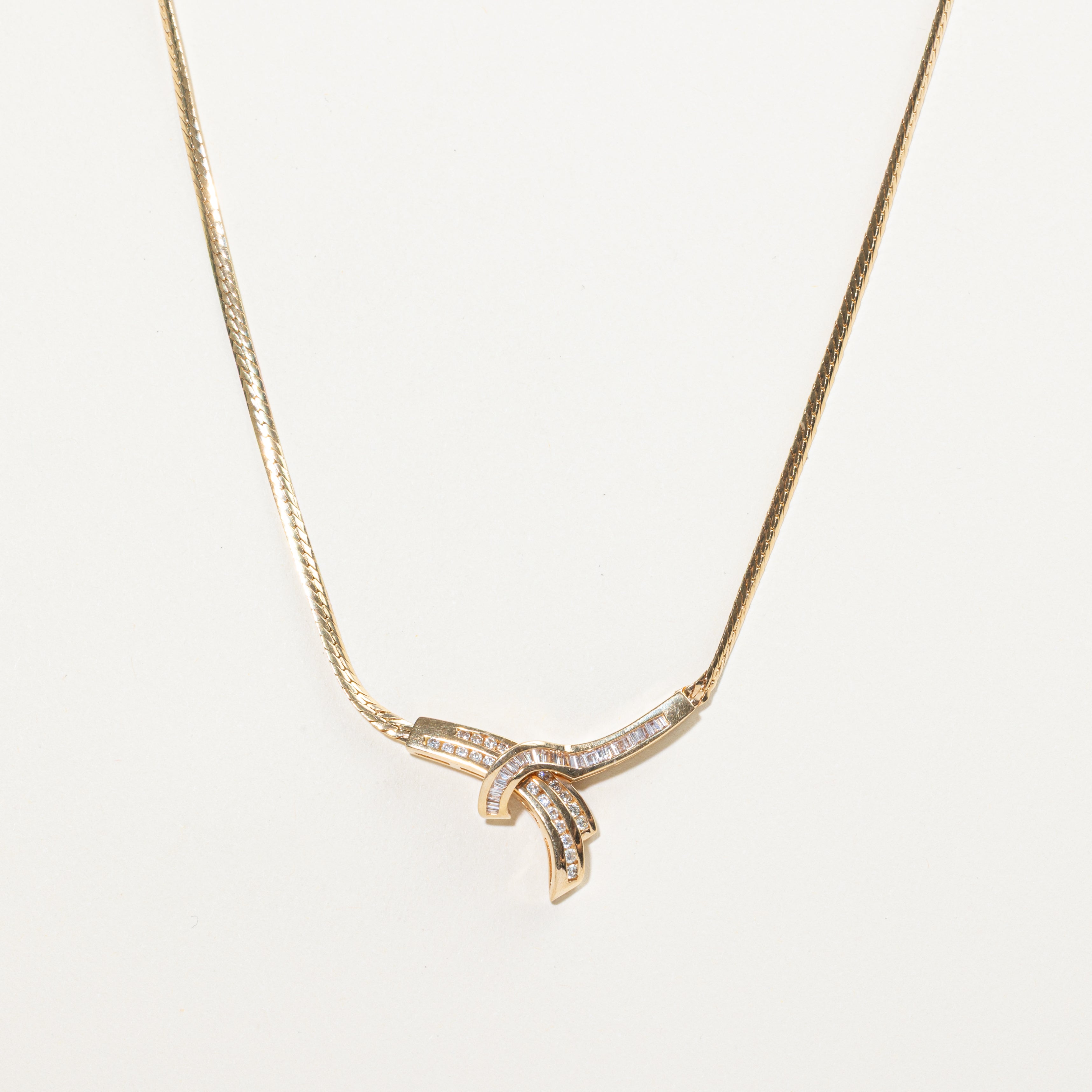 Baguette Cut Diamond Cross Over Pendant Necklace | 0.25ct | 15"