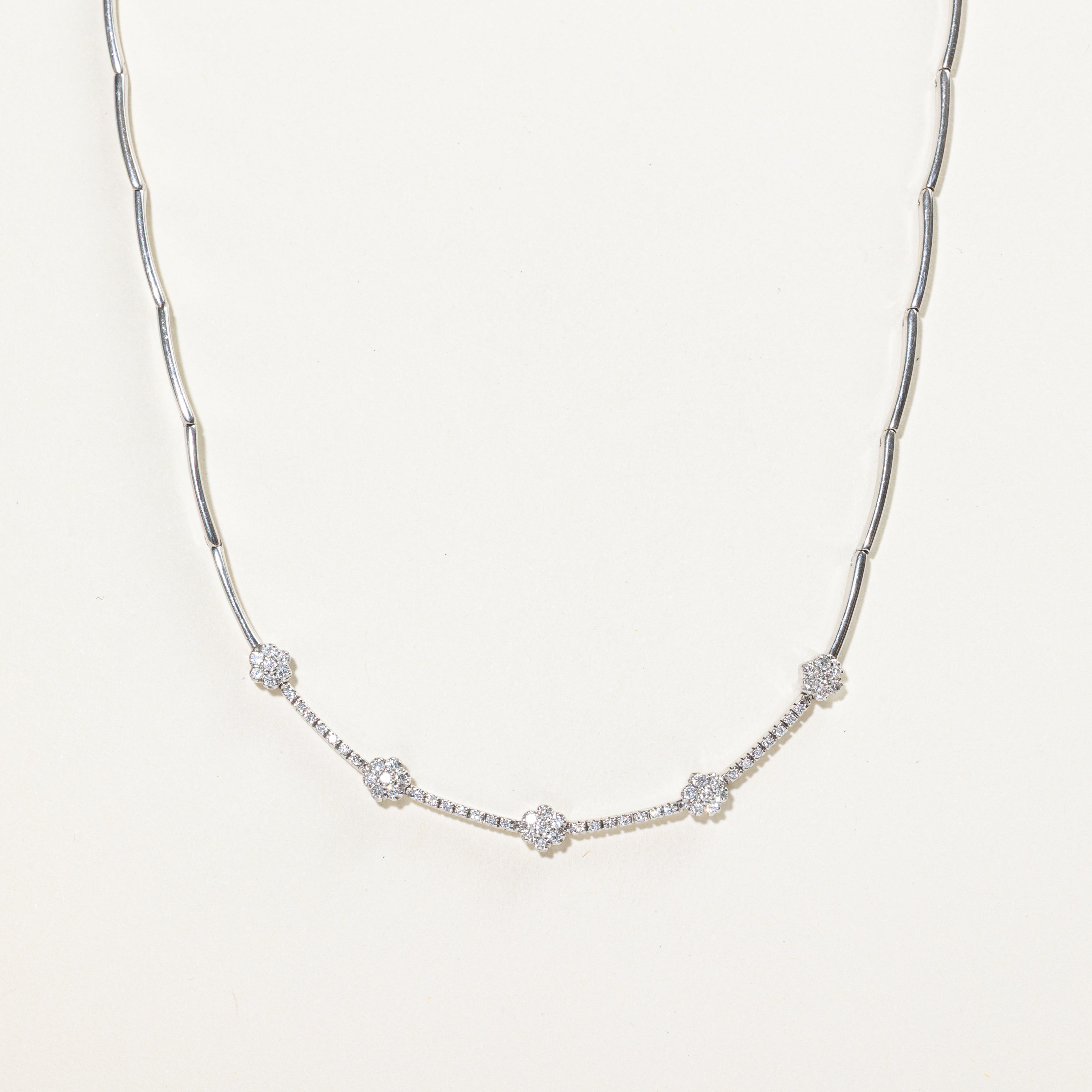 18k White Gold Diamond Clusters Necklace | 0.45ct | 16"
