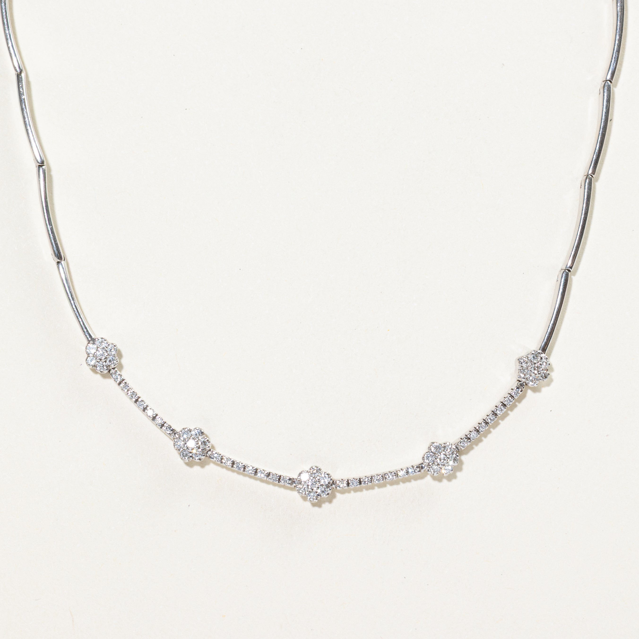 18k White Gold Diamond Clusters Necklace | 0.45ct | 16"