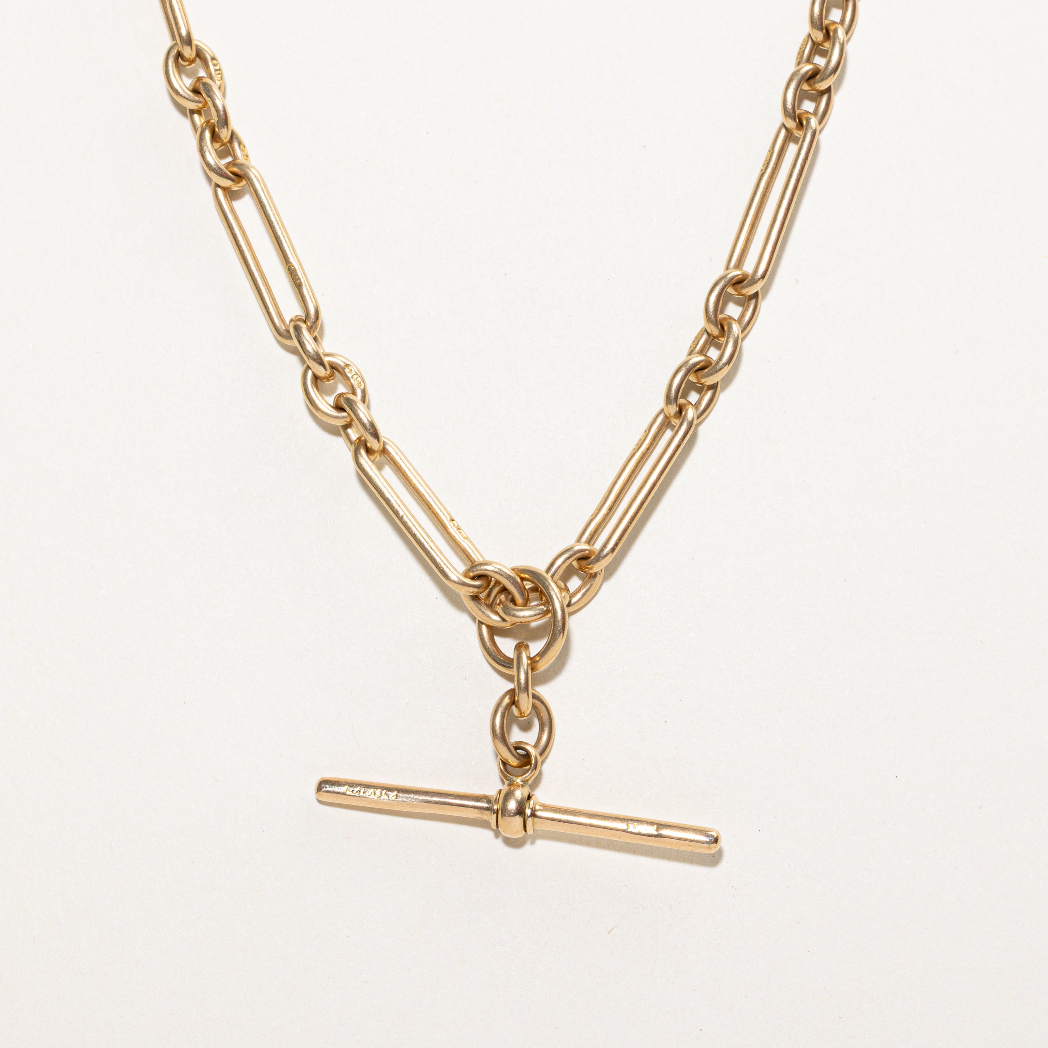 Birmingham 18k Trombone Link T Bar Watch Chain | 14"