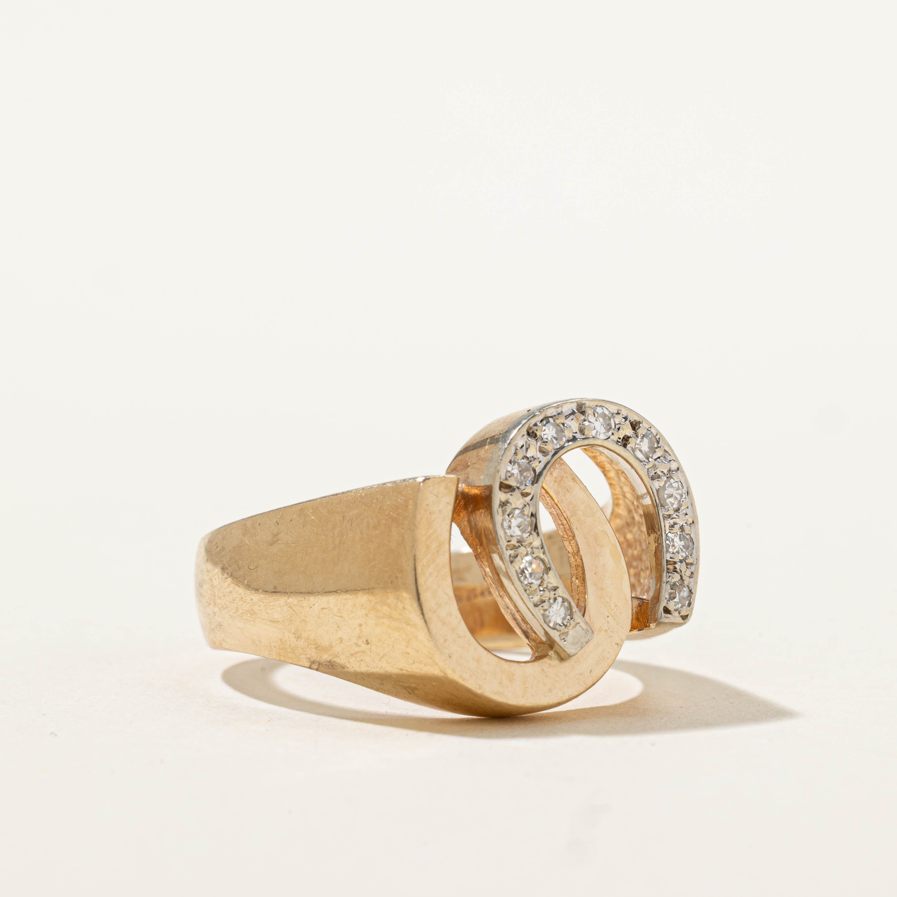 ‘Birks’ 10k Diamond Double Horseshoe Ring | SZ 8.5