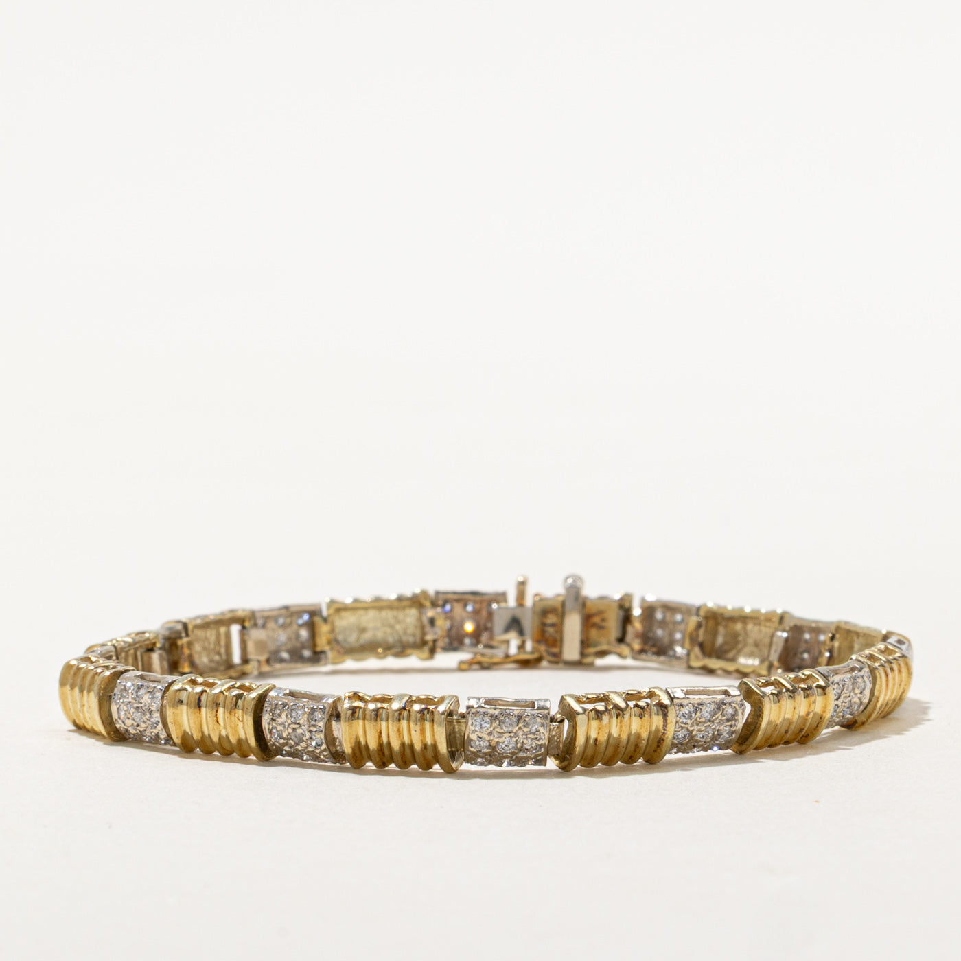 Two Tone Gold Diamond Fluted Tennis Bracelet | 1.08ctw | 7"