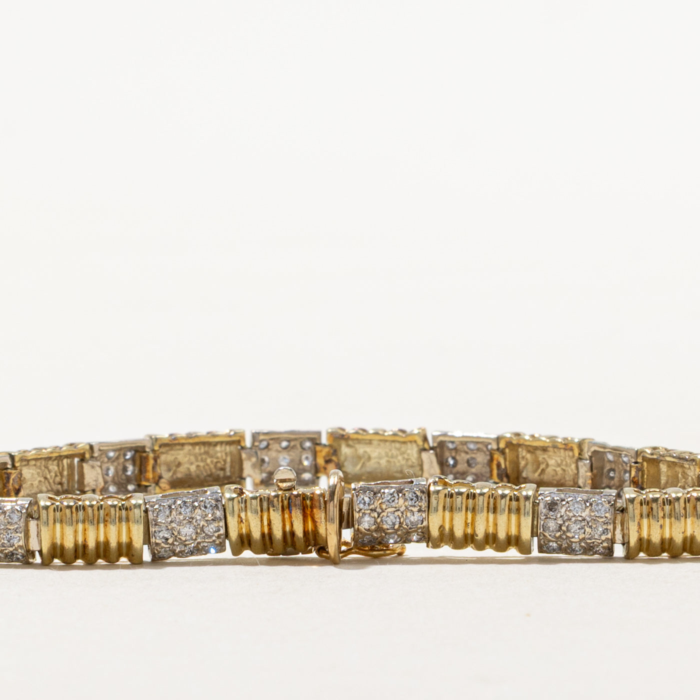 Two Tone Gold Diamond Fluted Tennis Bracelet | 1.08ctw | 7"