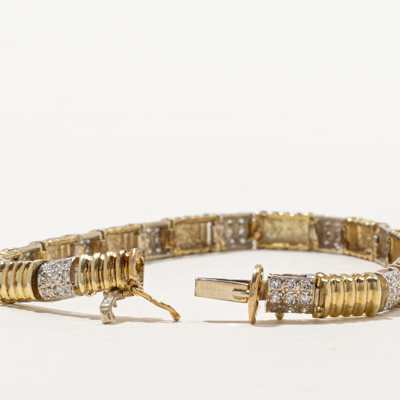 Two Tone Gold Diamond Fluted Tennis Bracelet | 1.08ctw | 7"