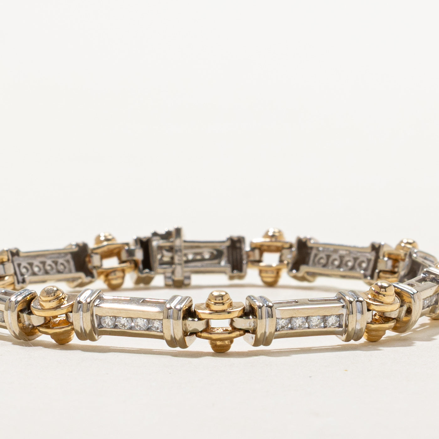 Two Tone Channel Set Diamond Tennis Bracelet | 0.90ctw | 7"