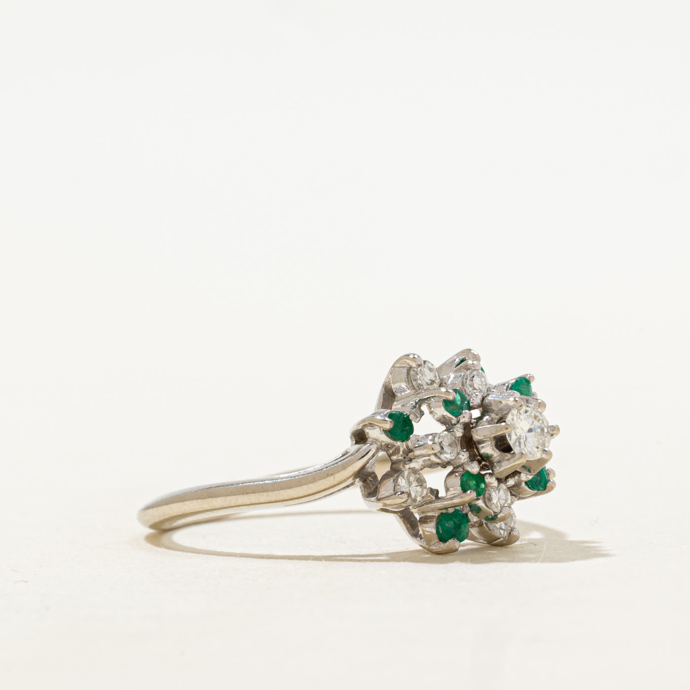 Diamond & Emerald Petal Cluster Ring | 0.28ctw, 0.17ctw | SZ 8.75