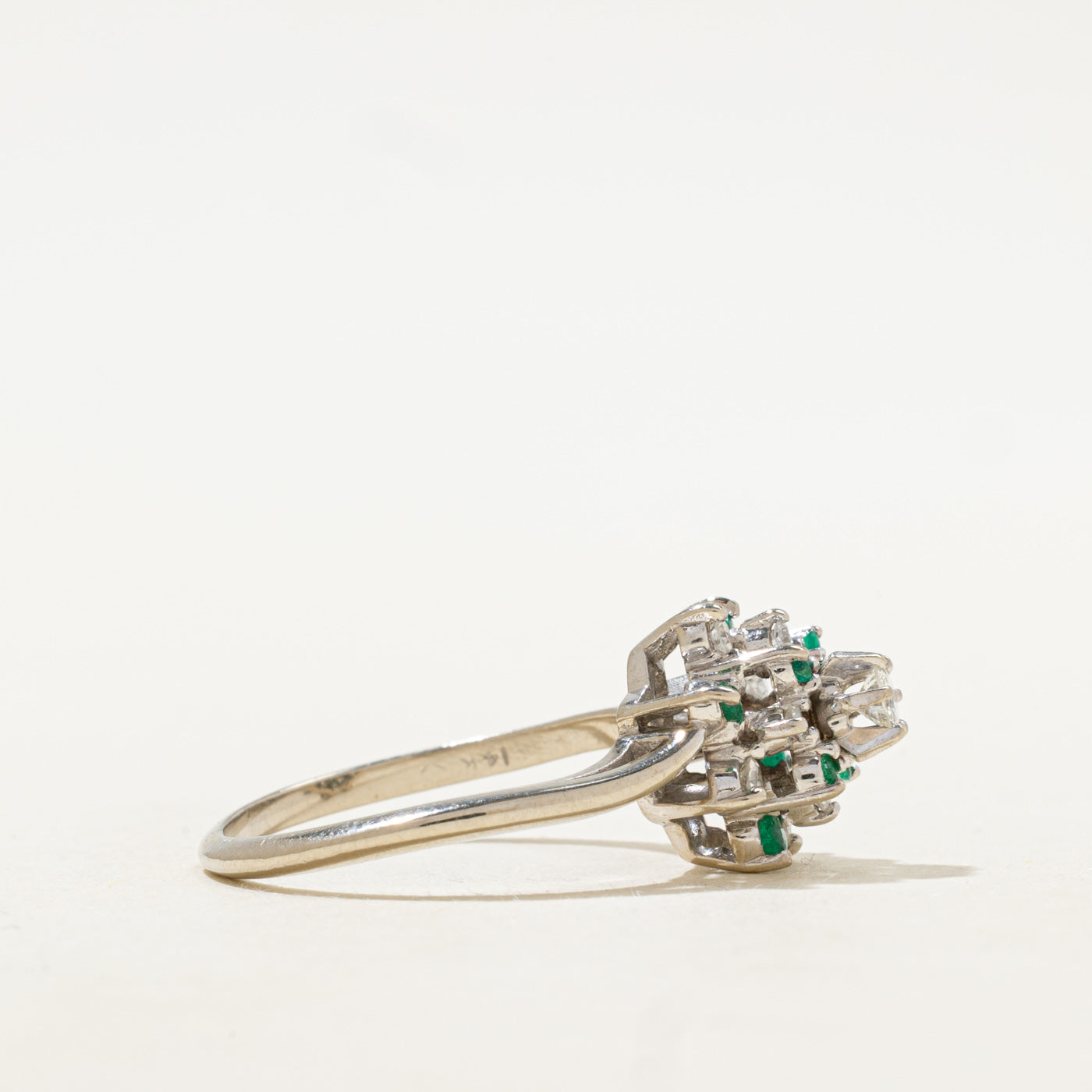 Diamond & Emerald Petal Cluster Ring | 0.28ctw, 0.17ctw | SZ 8.75