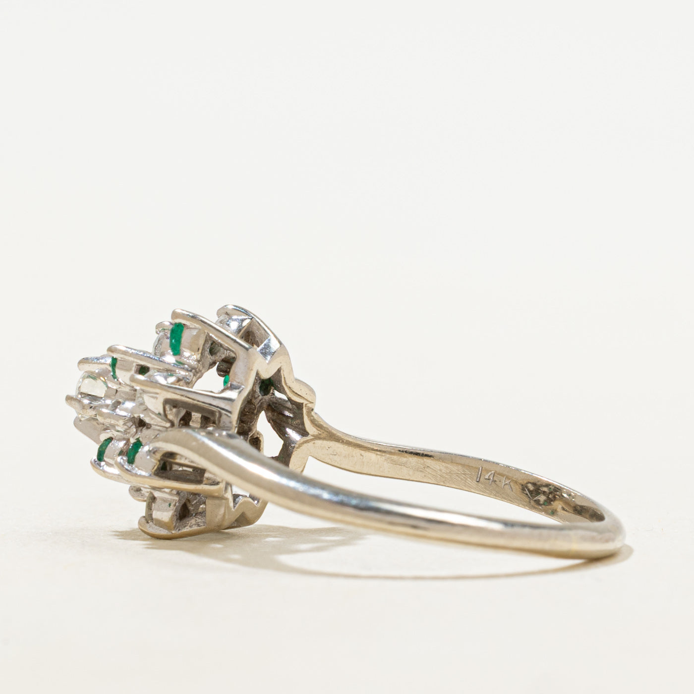 Diamond & Emerald Petal Cluster Ring | 0.28ctw, 0.17ctw | SZ 8.75