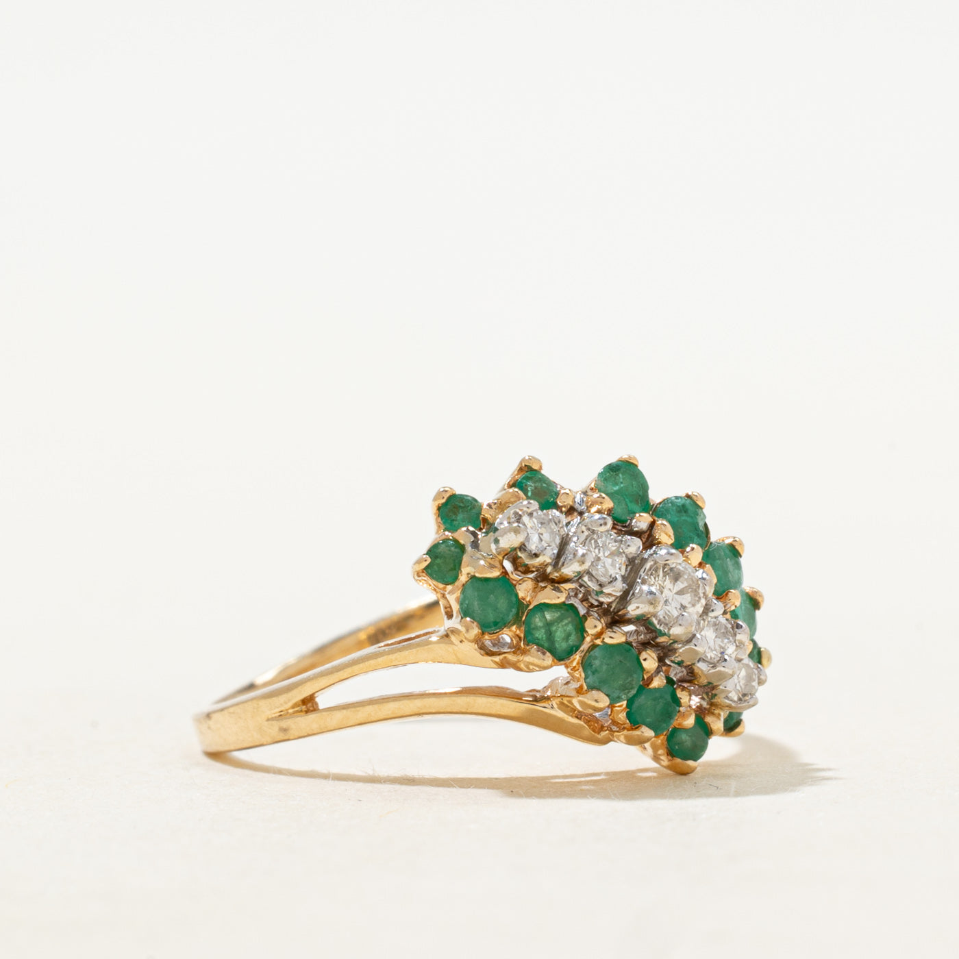 Emerald & Diamond Waterfall Bypass Ring | 0.45ctw, 0.12ctw | SZ 7.5