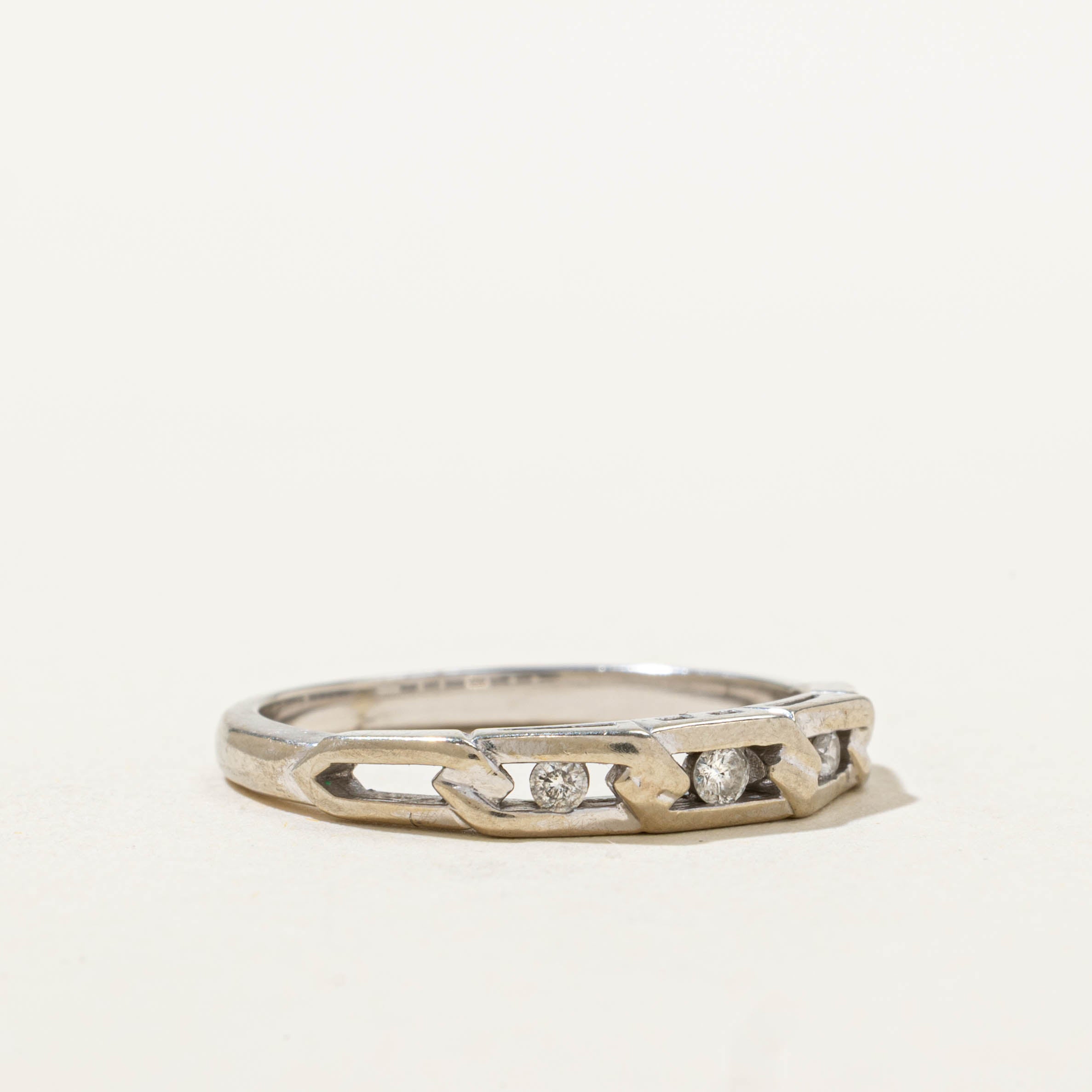 14k Three Stone Diamond Chain Link Design Ring | SZ 6.5