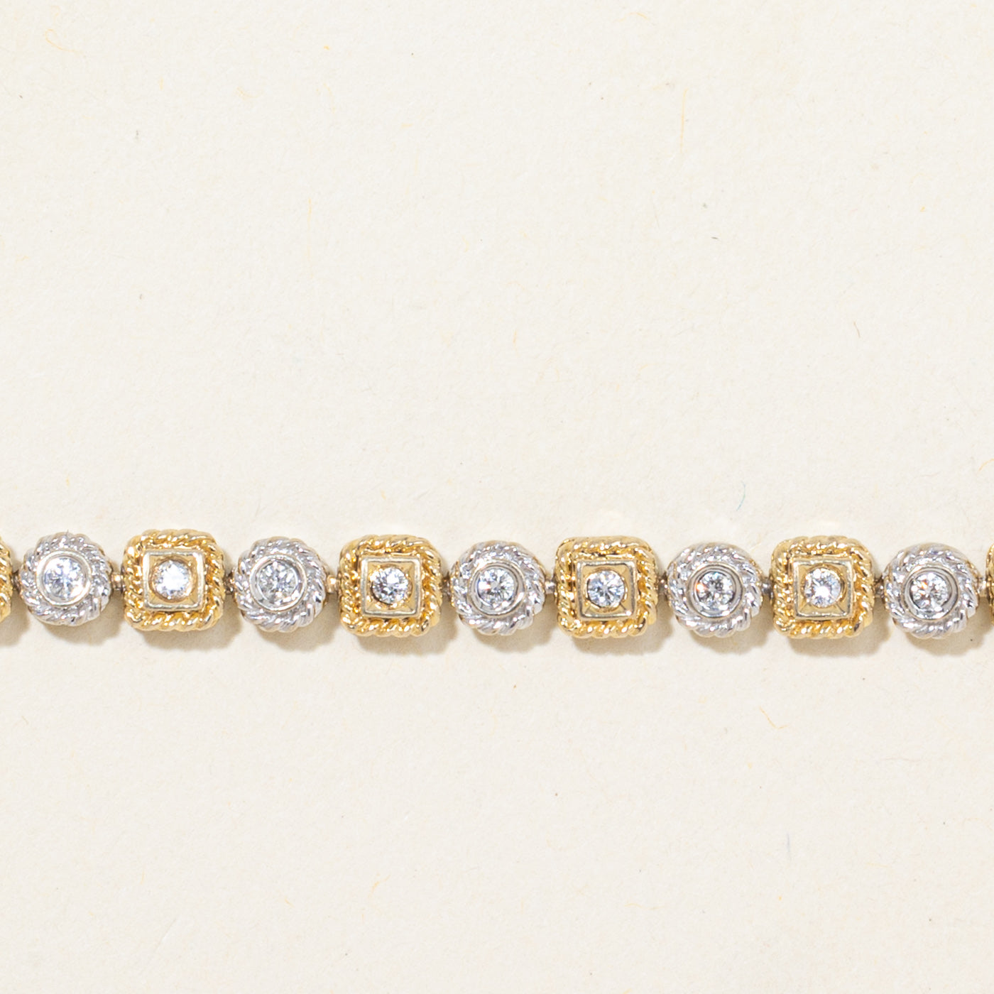 Two Tone Diamond Ornate Tennis Bracelet | 0.76ctw | 7.5"