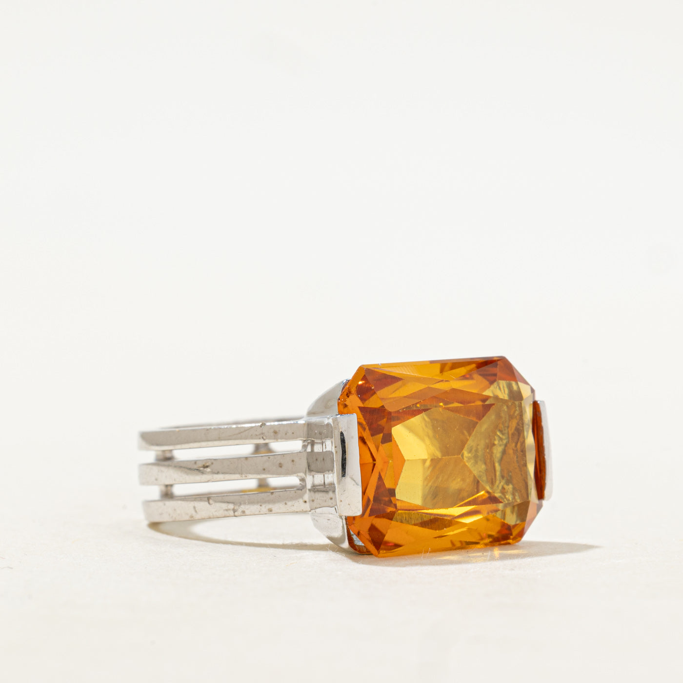 Radiant Cut Synthetic Orange Sapphire Cocktail Ring | 11.40ct | SZ 6