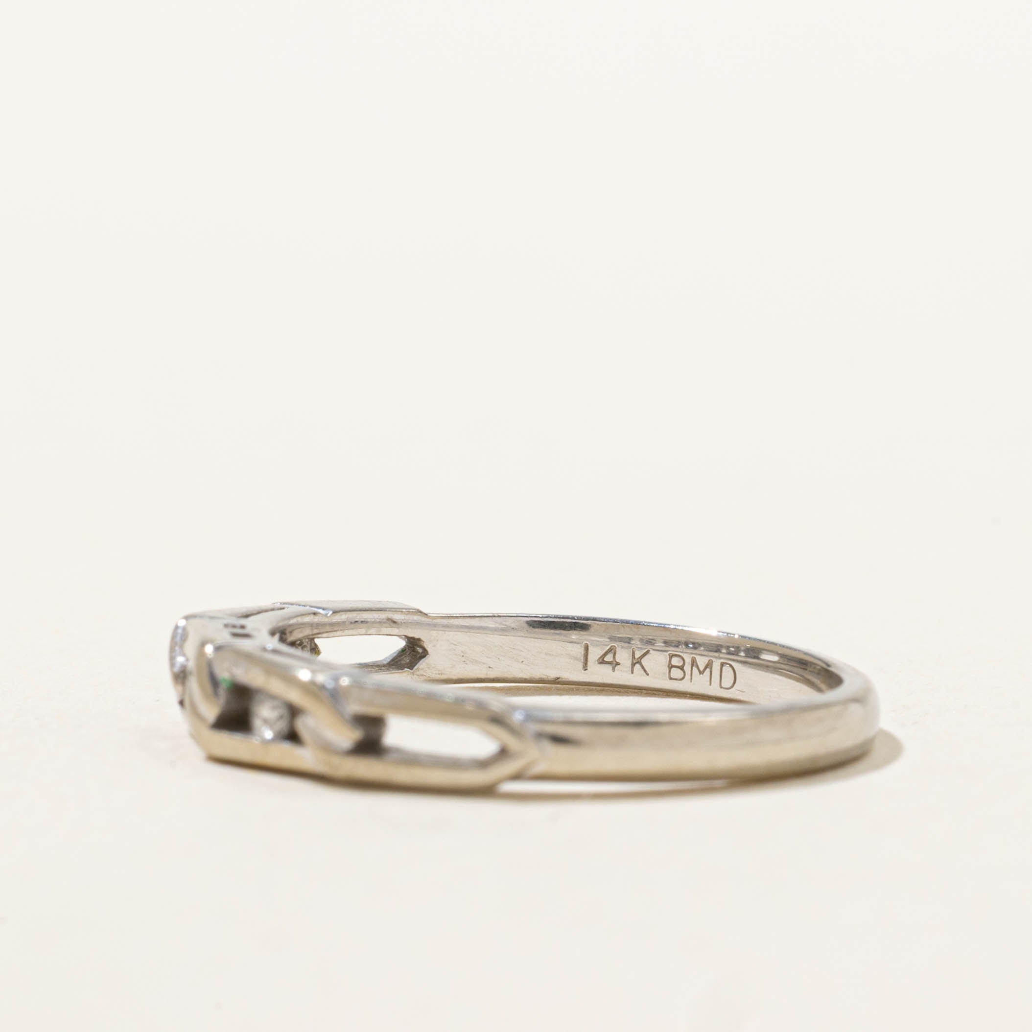 14k Three Stone Diamond Chain Link Design Ring | SZ 6.5
