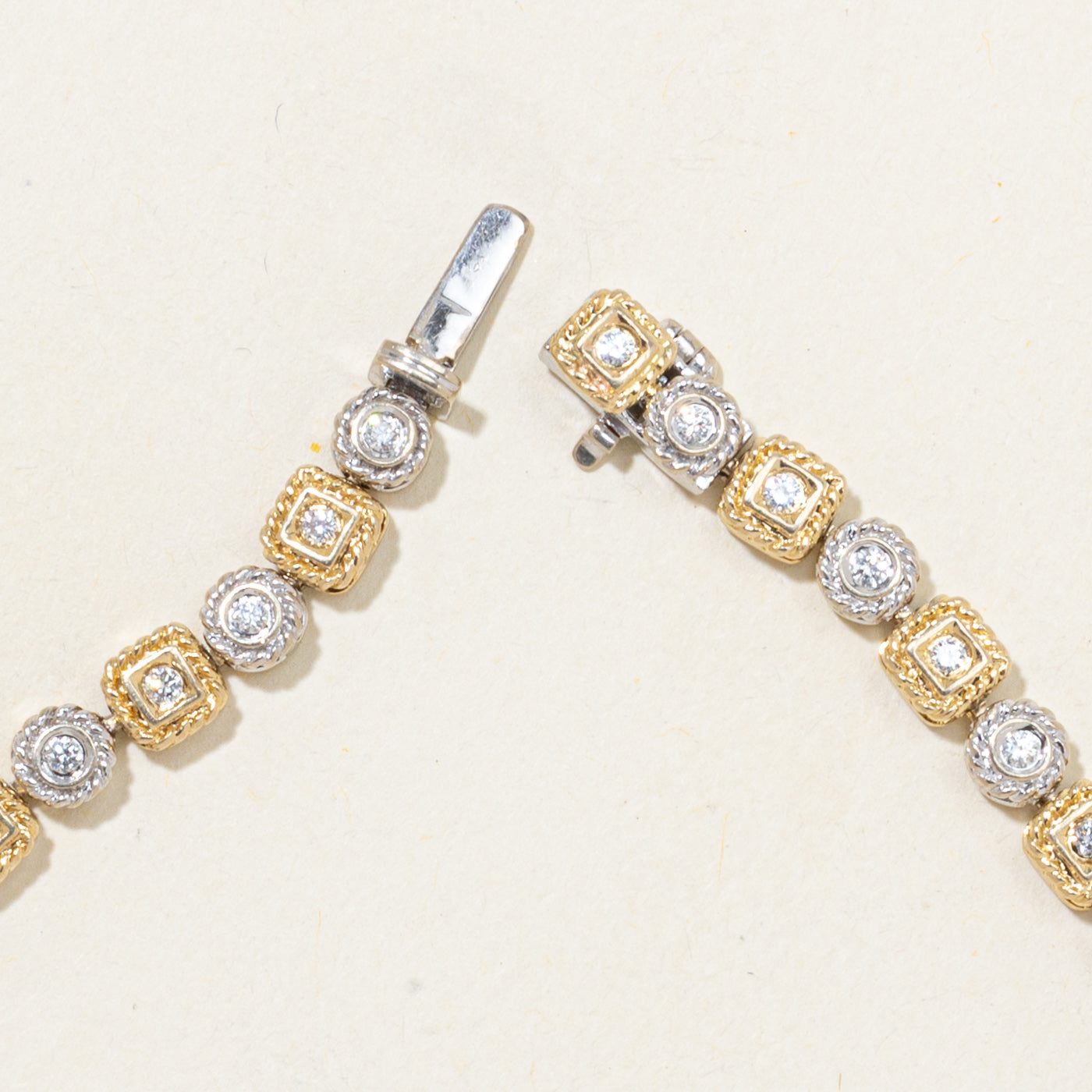 Two Tone Diamond Ornate Tennis Bracelet | 0.76ctw | 7.5"
