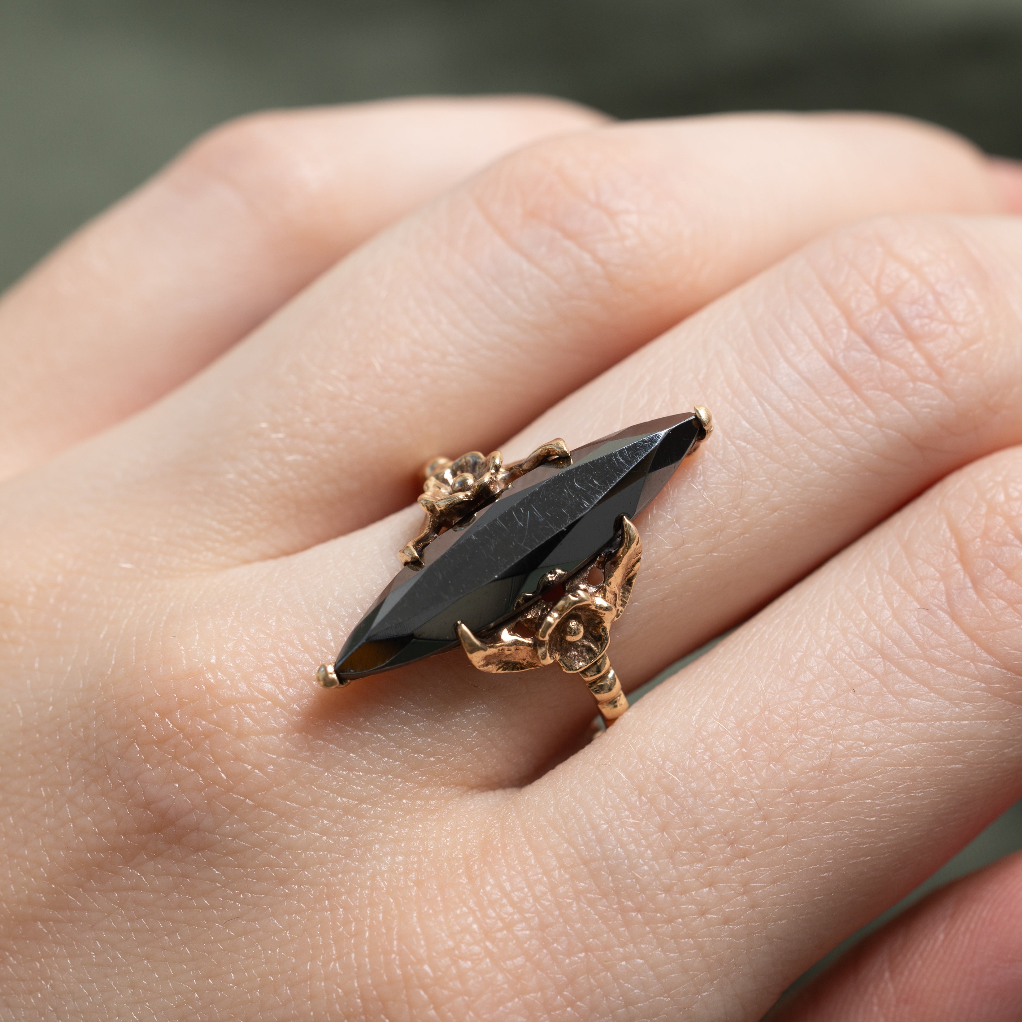 Hematite Floral Navette Ring | SZ 8.75