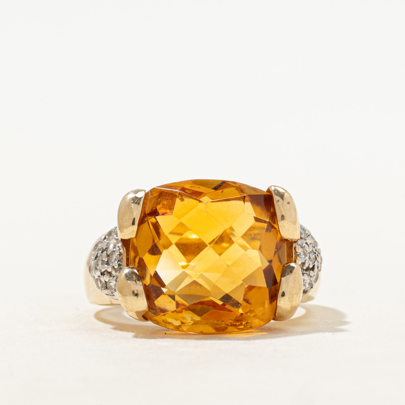 East West Citrine & Diamond Cocktail Ring | 9.25ct, 0.07ctw | SZ 8