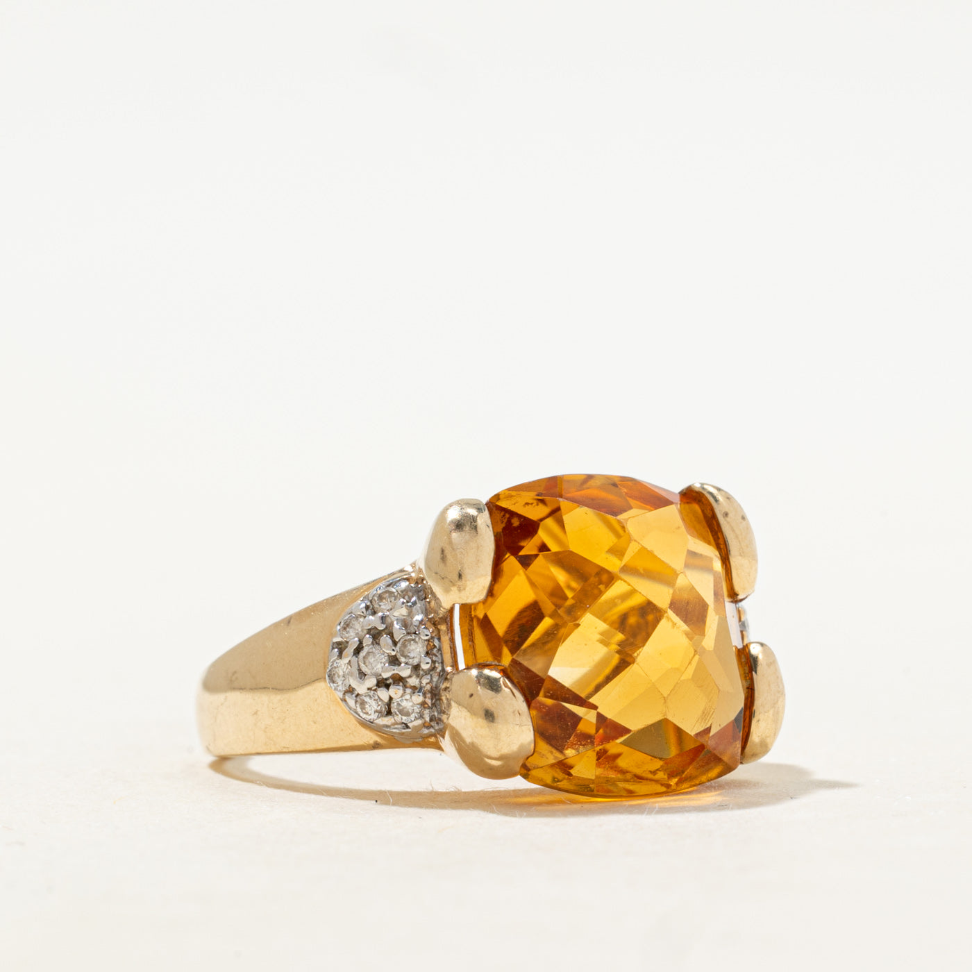 East West Citrine & Diamond Cocktail Ring | 9.25ct, 0.07ctw | SZ 8