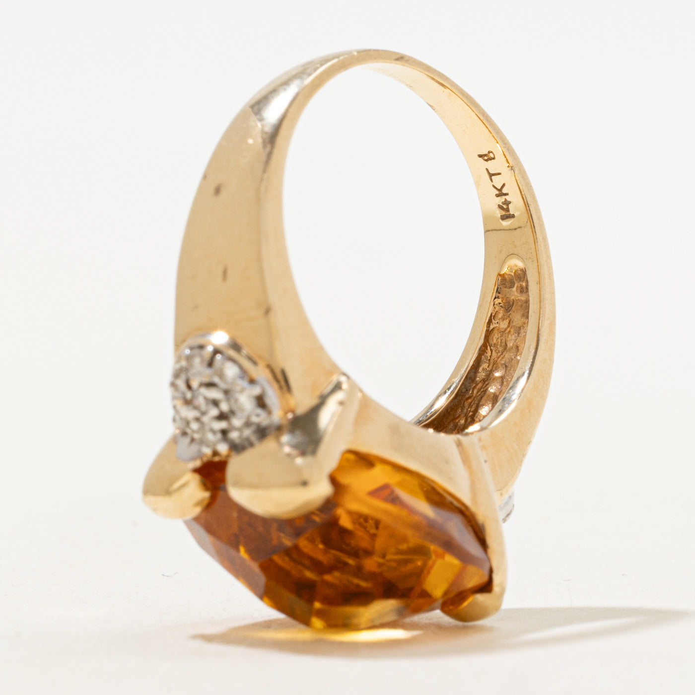 East West Citrine & Diamond Cocktail Ring | 9.25ct, 0.07ctw | SZ 8