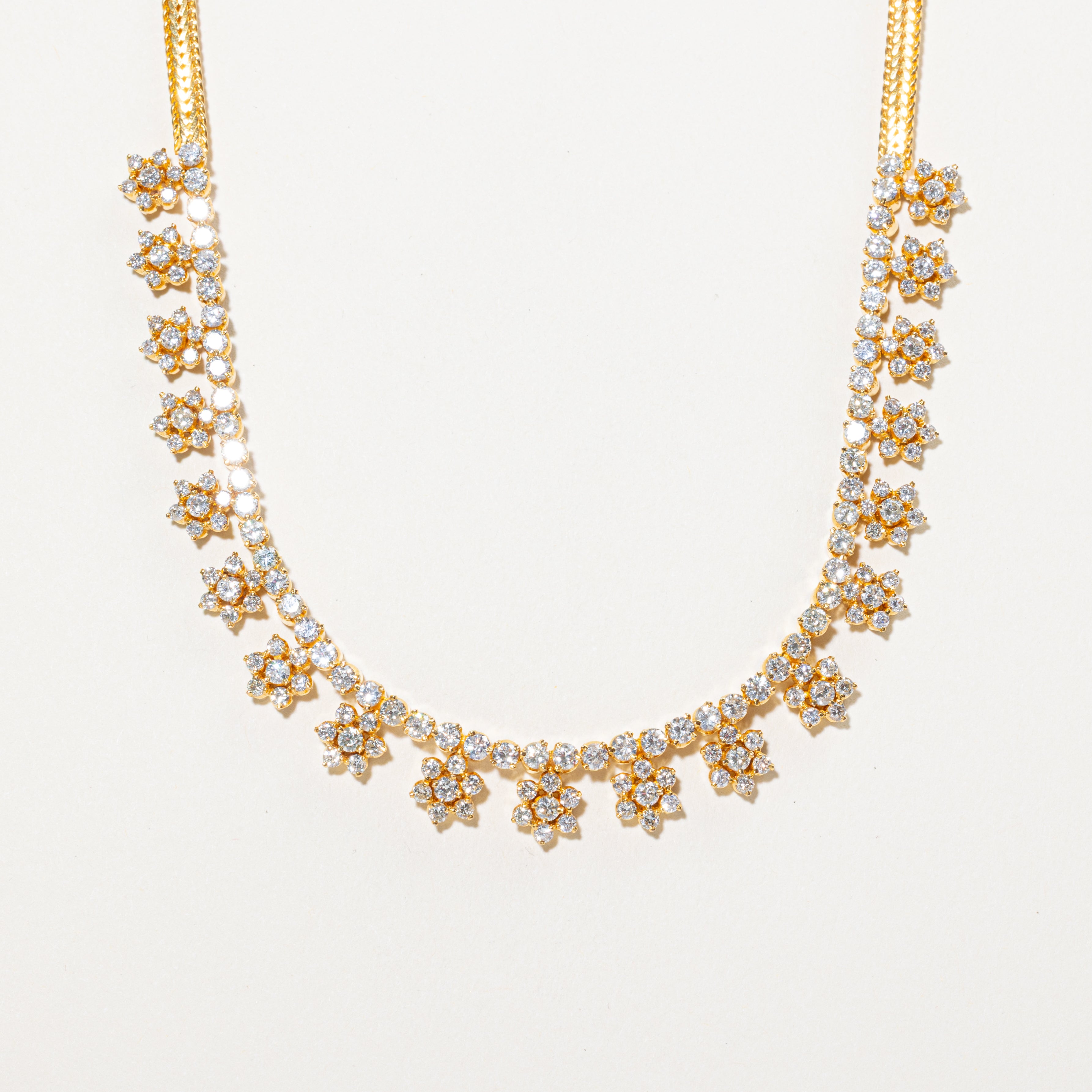 18k Yellow Gold Diamond Encrusted Floral Necklace | 4.90ct | 16.5"