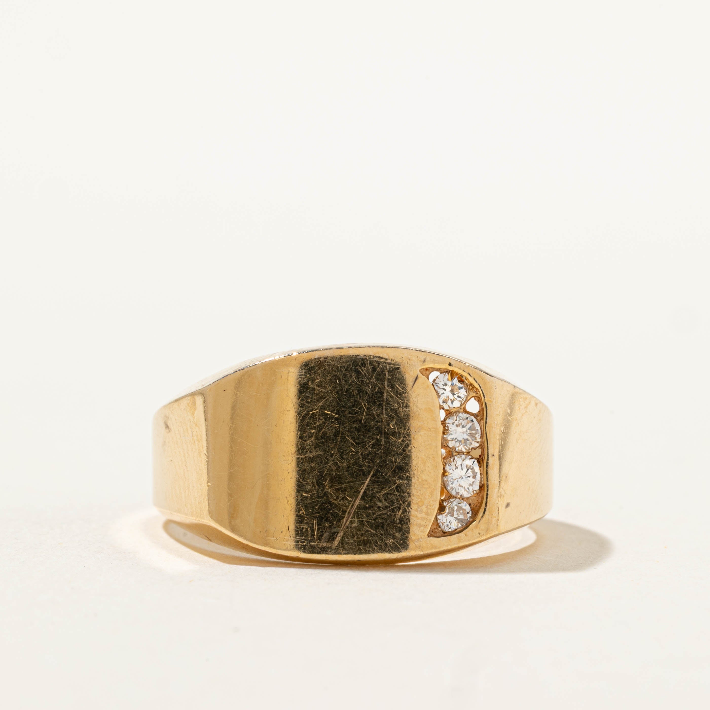 14k Side Diamond Accented Signet Ring | SZ 9.75