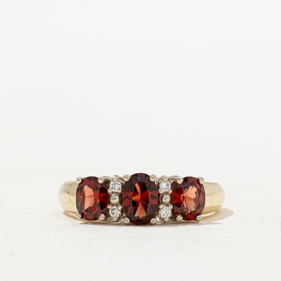 'Birks' Three Stone Garnet & Diamond Ring | 0.04ctw, 1.15ctw | SZ 6