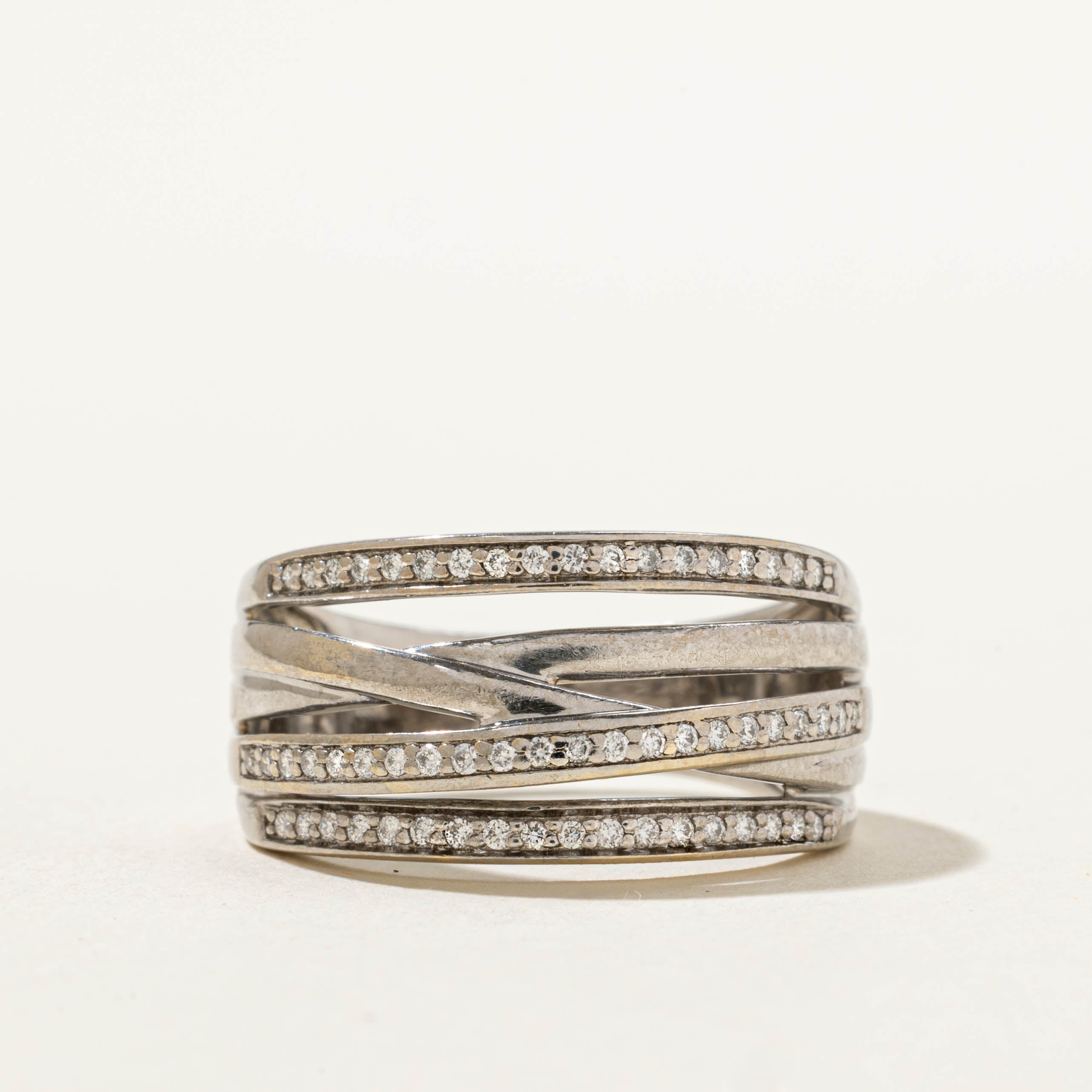 14k Diamond Multi Row Crossover Ring | SZ 7.5