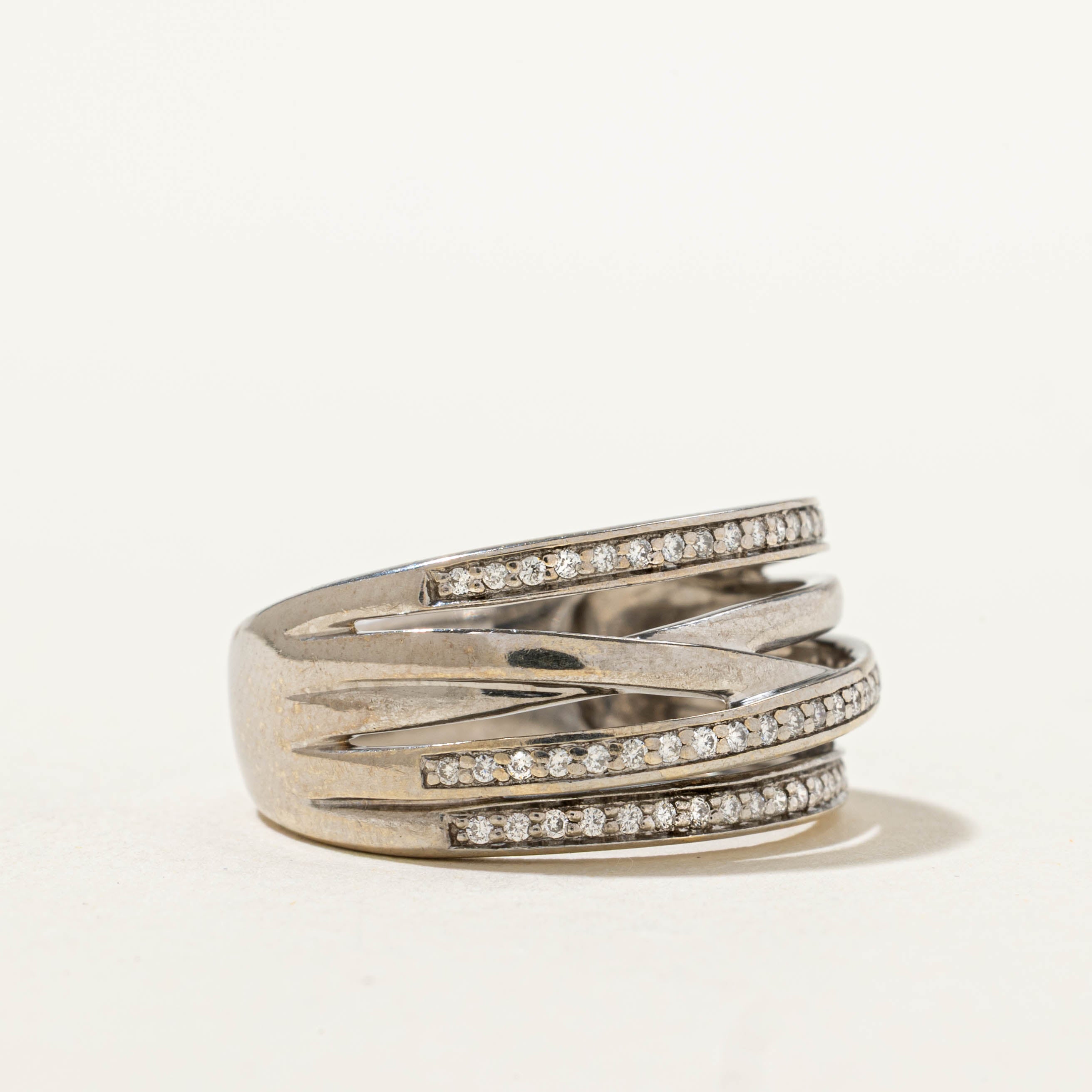 14k Diamond Multi Row Crossover Ring | SZ 7.5