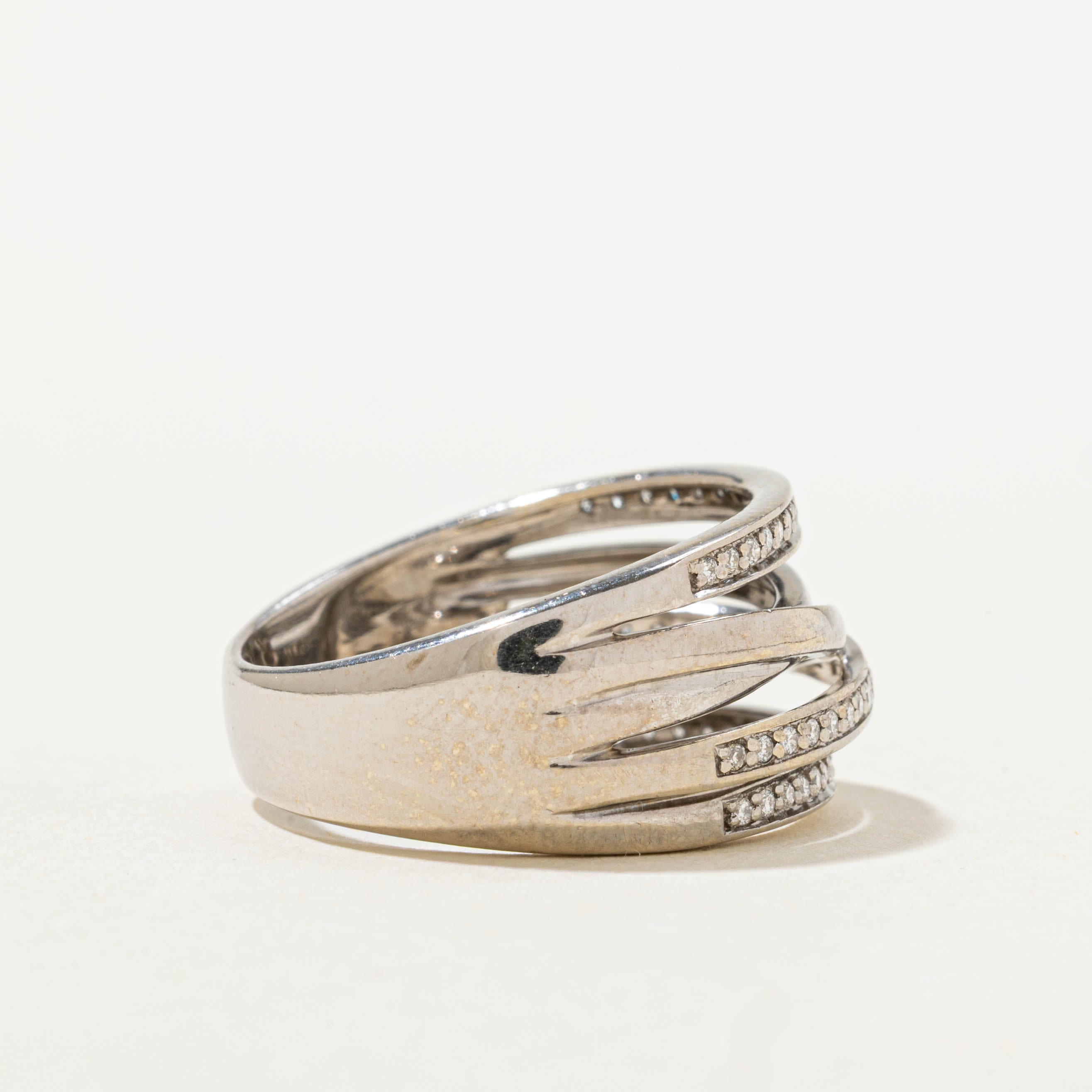 14k Diamond Multi Row Crossover Ring | SZ 7.5