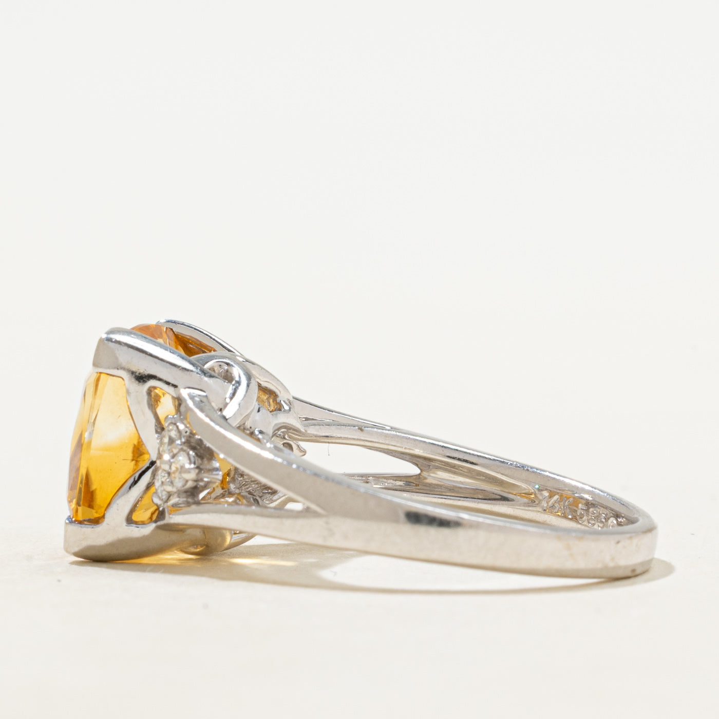 Cushion Cut Citrine & Diamond Open Shank Cocktail Ring | 4.04ct, 0.09ctw | SZ 7