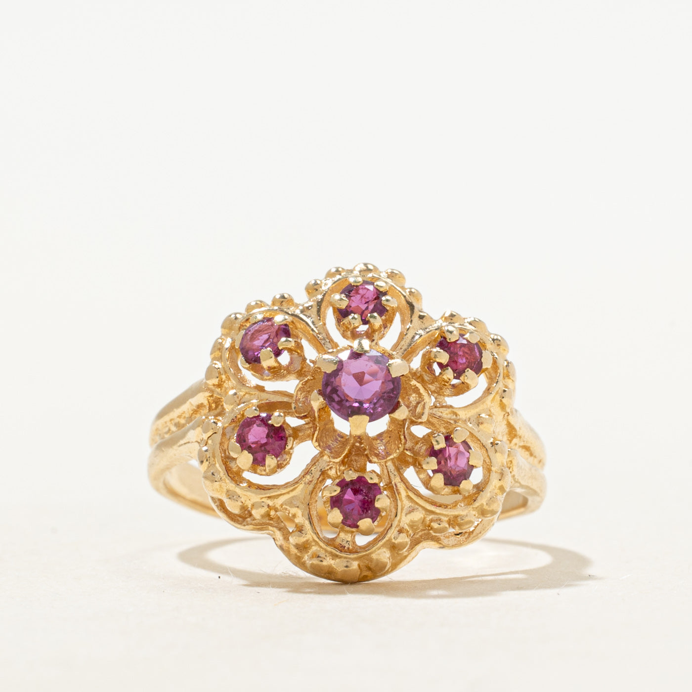 Ruby Cluster Floral Textured Ring | 0.60ctw | SZ 6.5