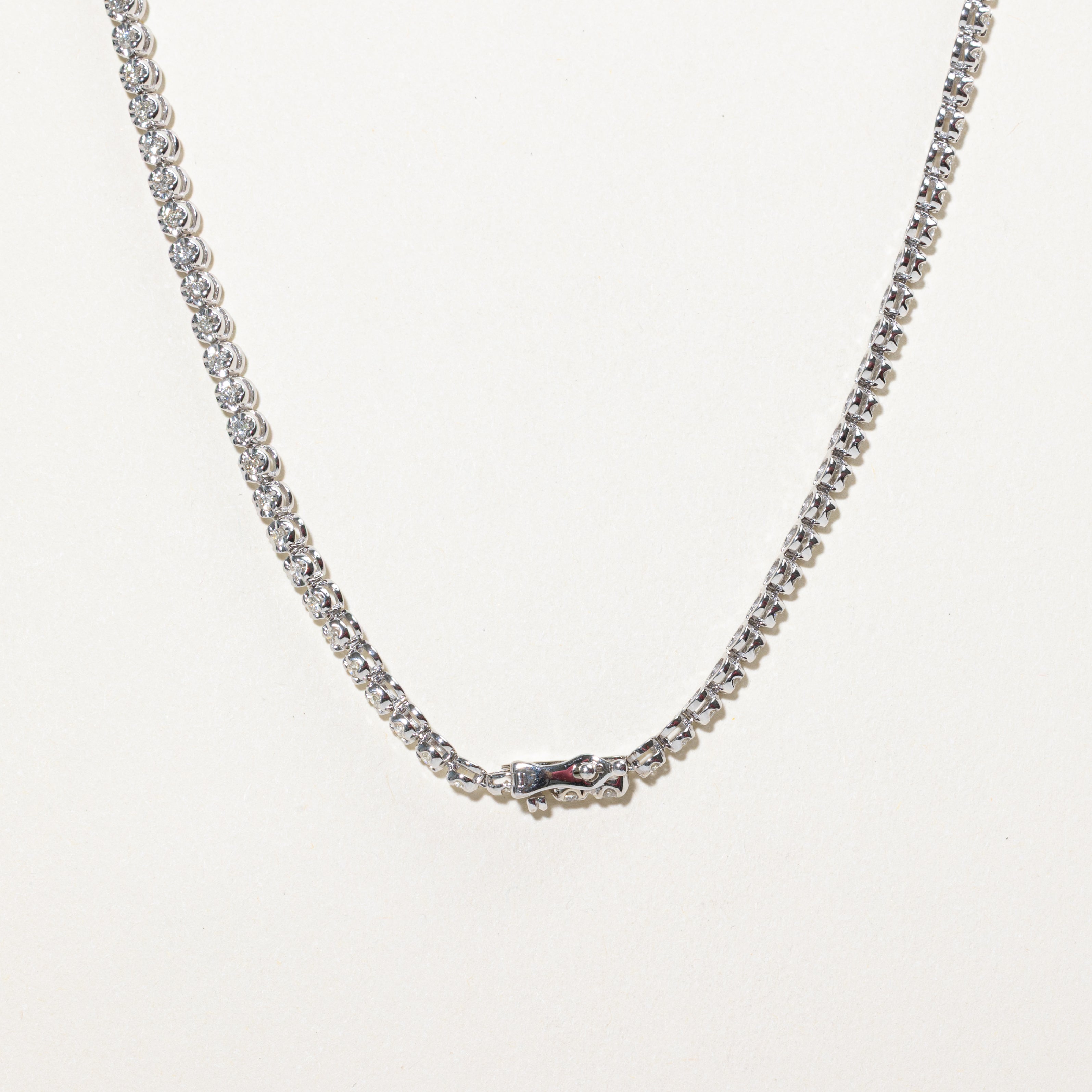 White Gold Illusion Set Diamond Tennis Necklace | 4.85ct | 18"