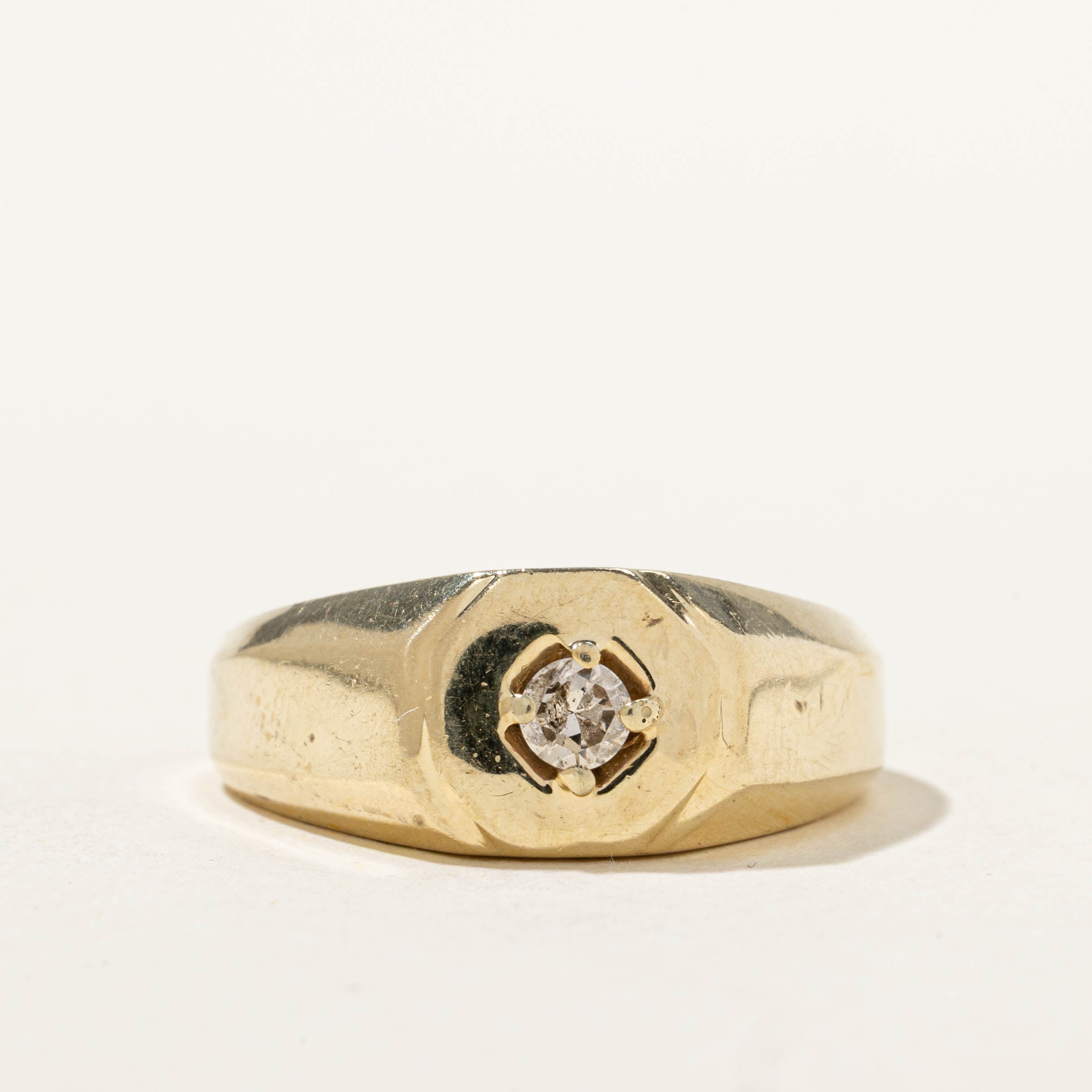 14k Solitaire Diamond Octagon Signet Ring | SZ 9.25