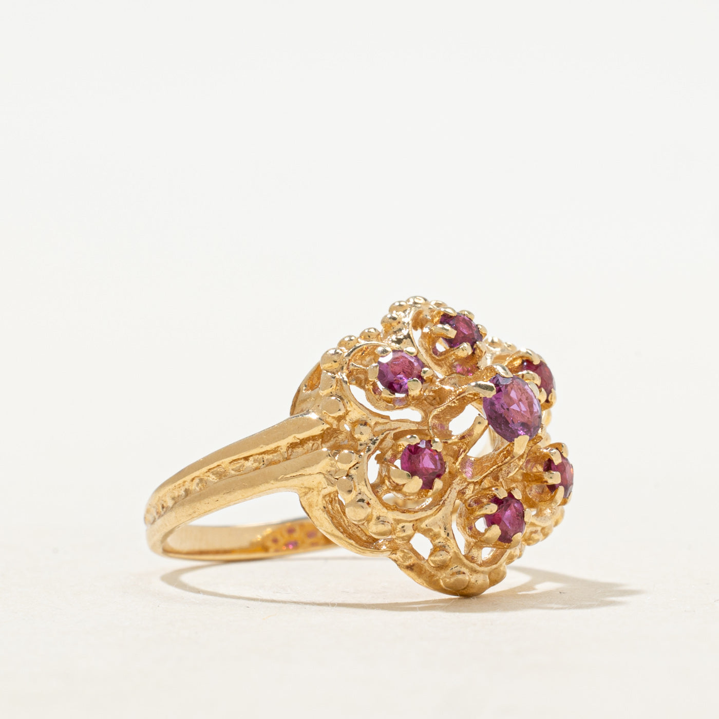 Ruby Cluster Floral Textured Ring | 0.60ctw | SZ 6.5
