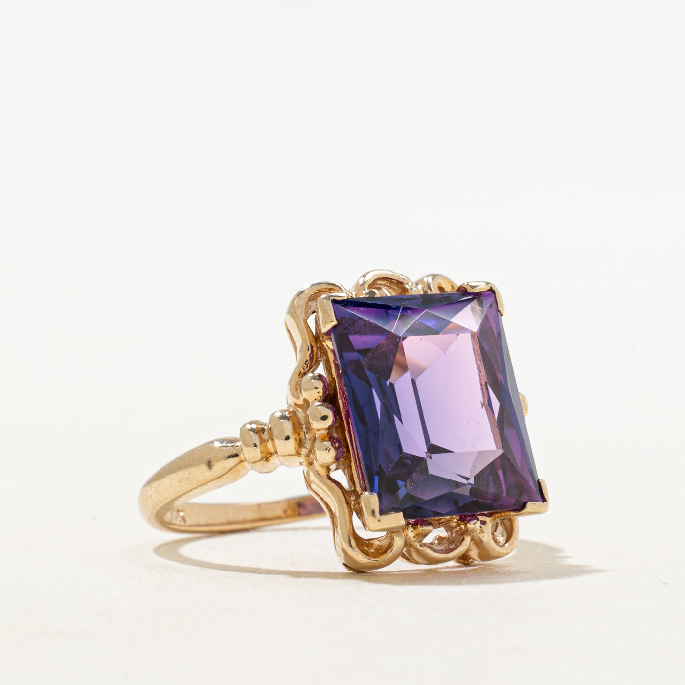 Synthetic Purple Sapphire Scrollwork Ring | 7.60ct | SZ 5.25