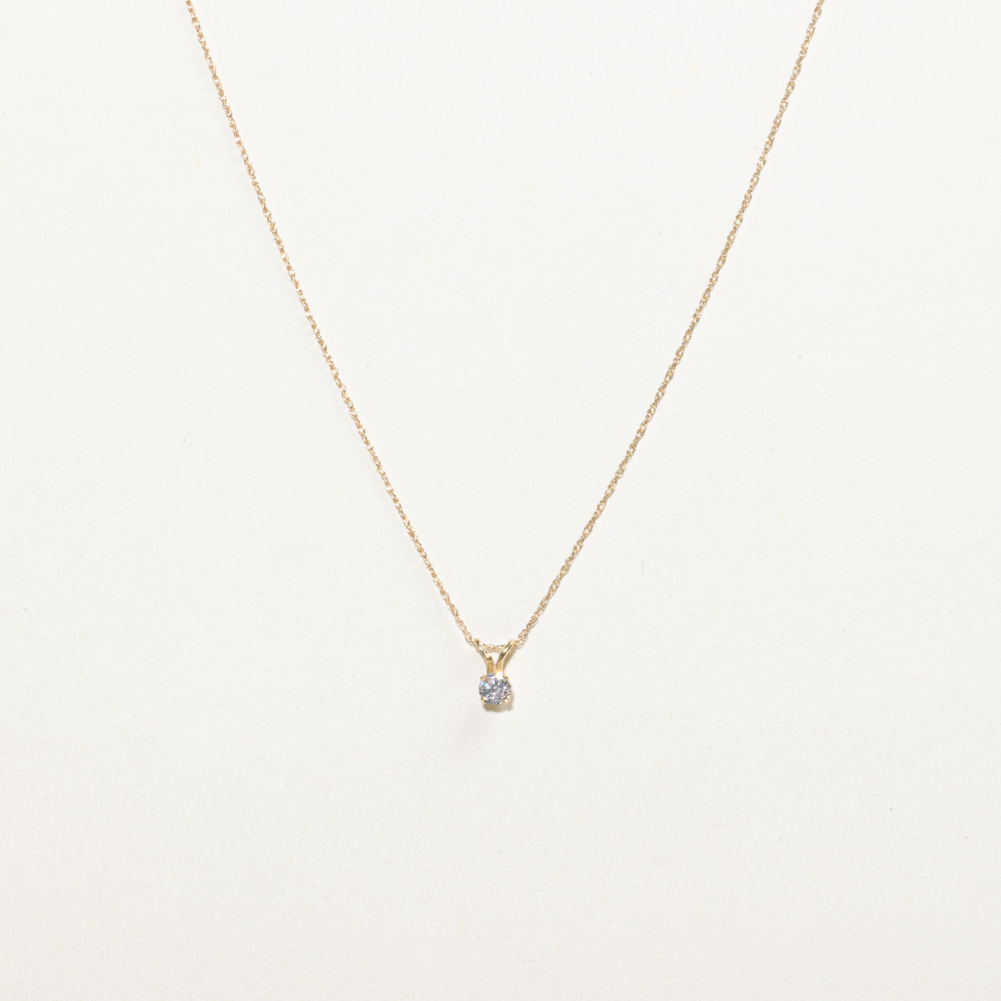 Yellow Gold Solitaire Diamond Pendant Necklace | 0.14ct | 18"
