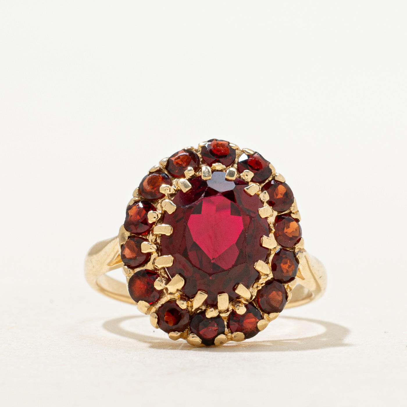 Bague cocktail halo rubis synthétique | 3,32 ct | Taille 5,5