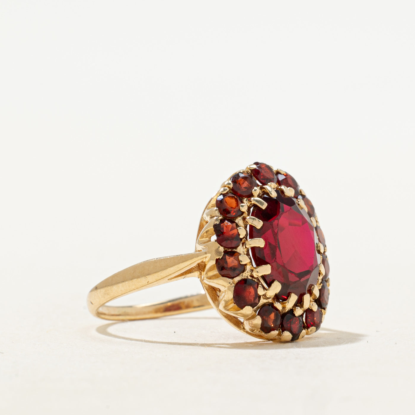 Bague cocktail halo rubis synthétique | 3,32 ct | Taille 5,5