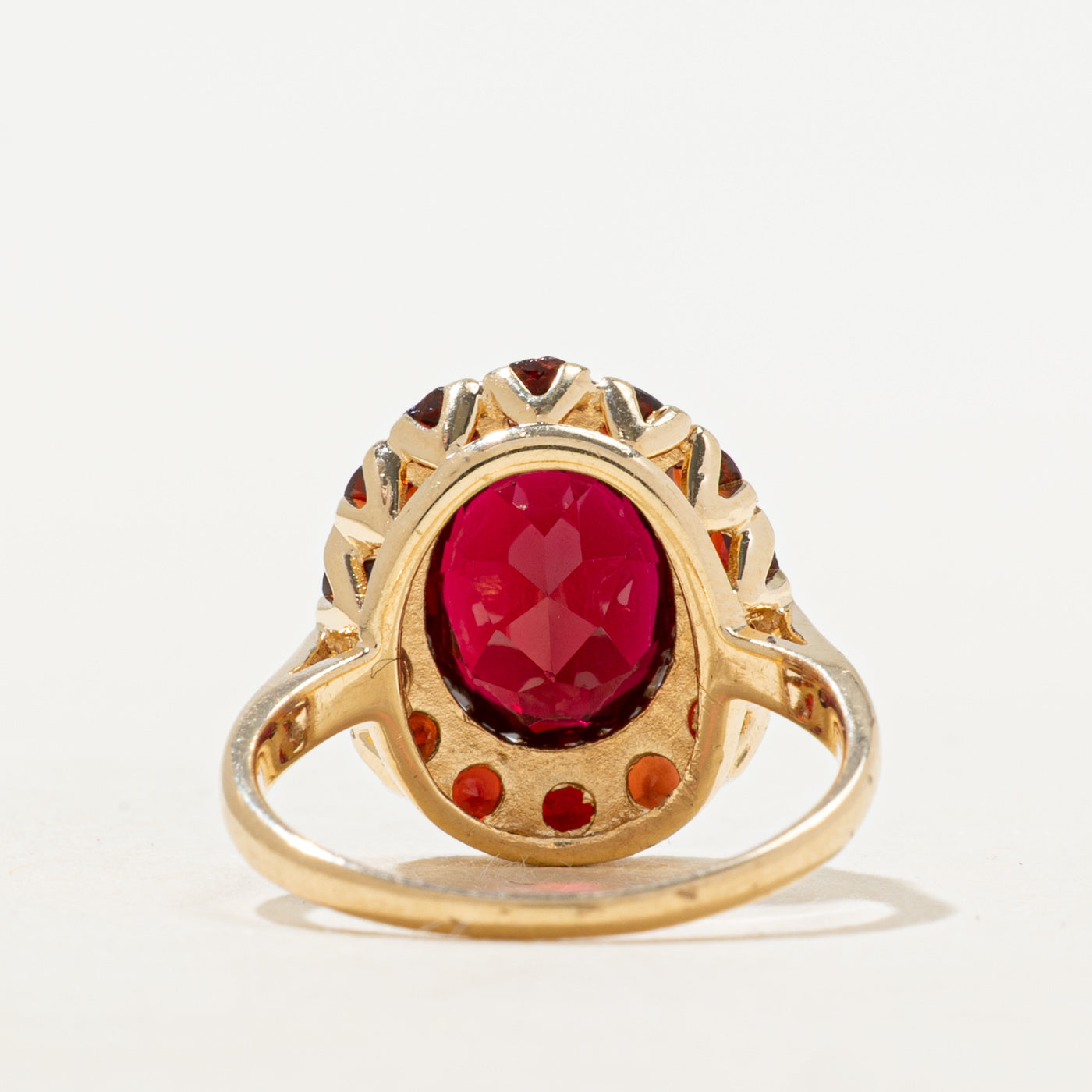 Bague cocktail halo rubis synthétique | 3,32 ct | Taille 5,5