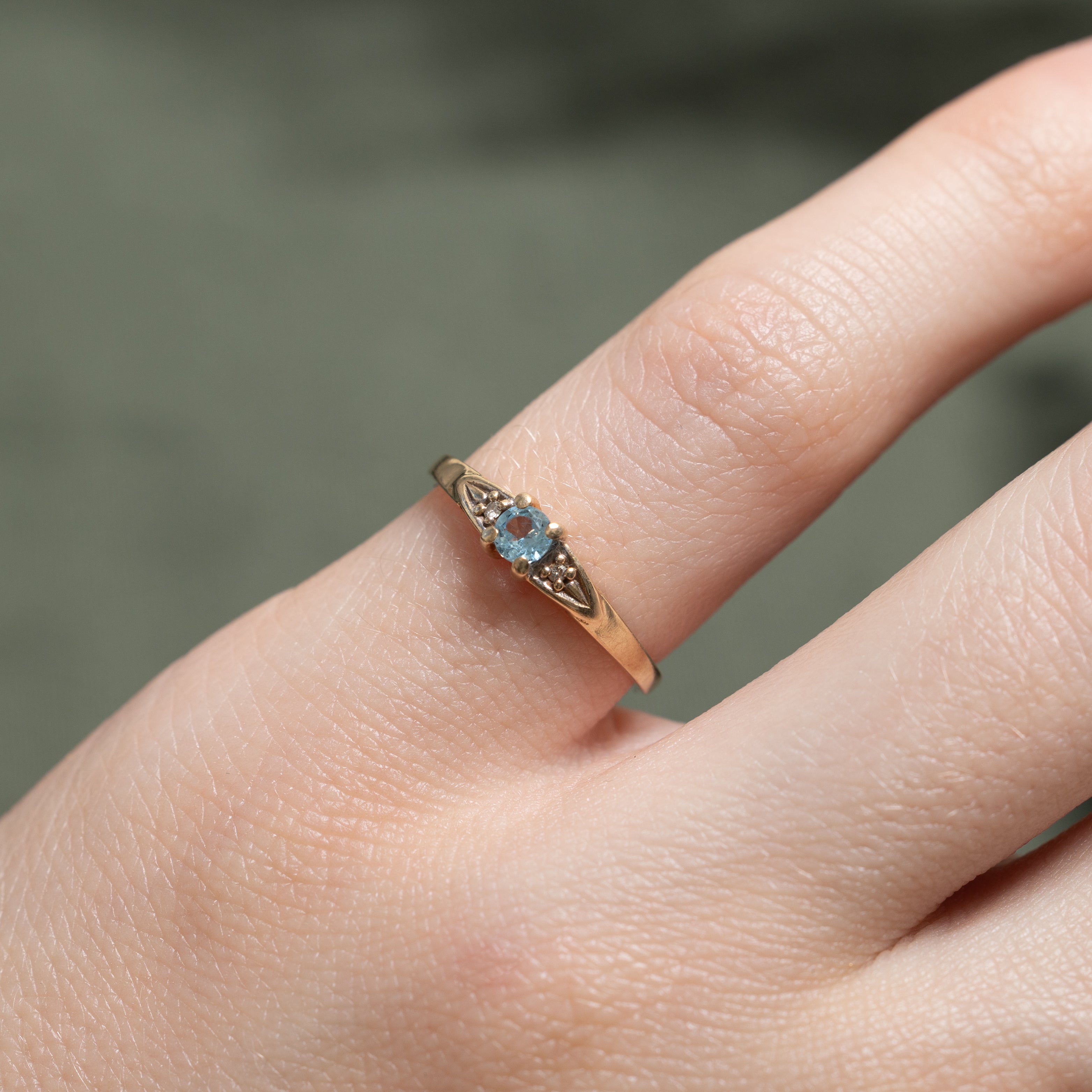 Yellow Gold Topaz & Diamond Petite Ring | 0.004ct | SZ 3.25