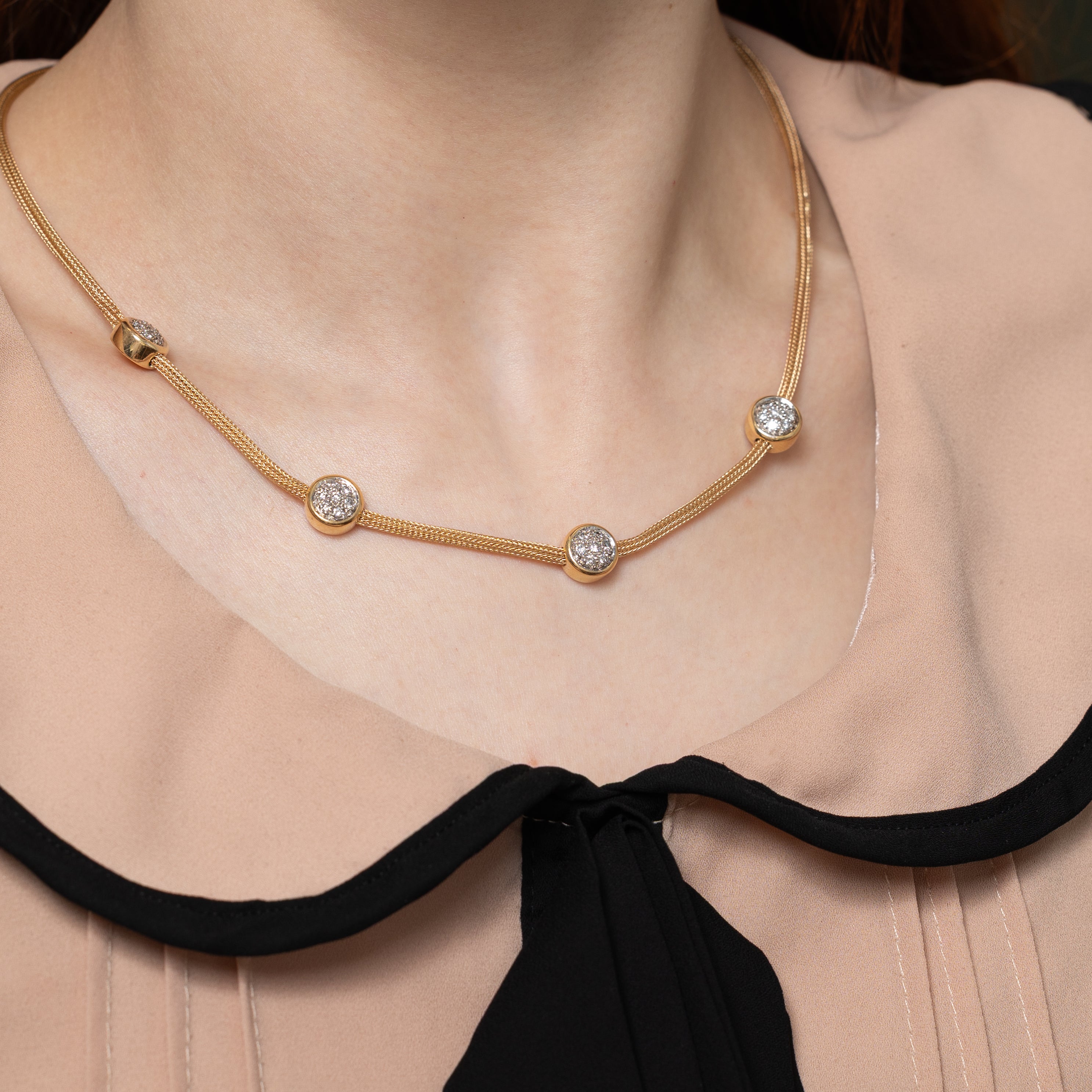 Yellow Gold Diamond Round Cluster Satellite Necklace | 0.76ctw | 17.5"