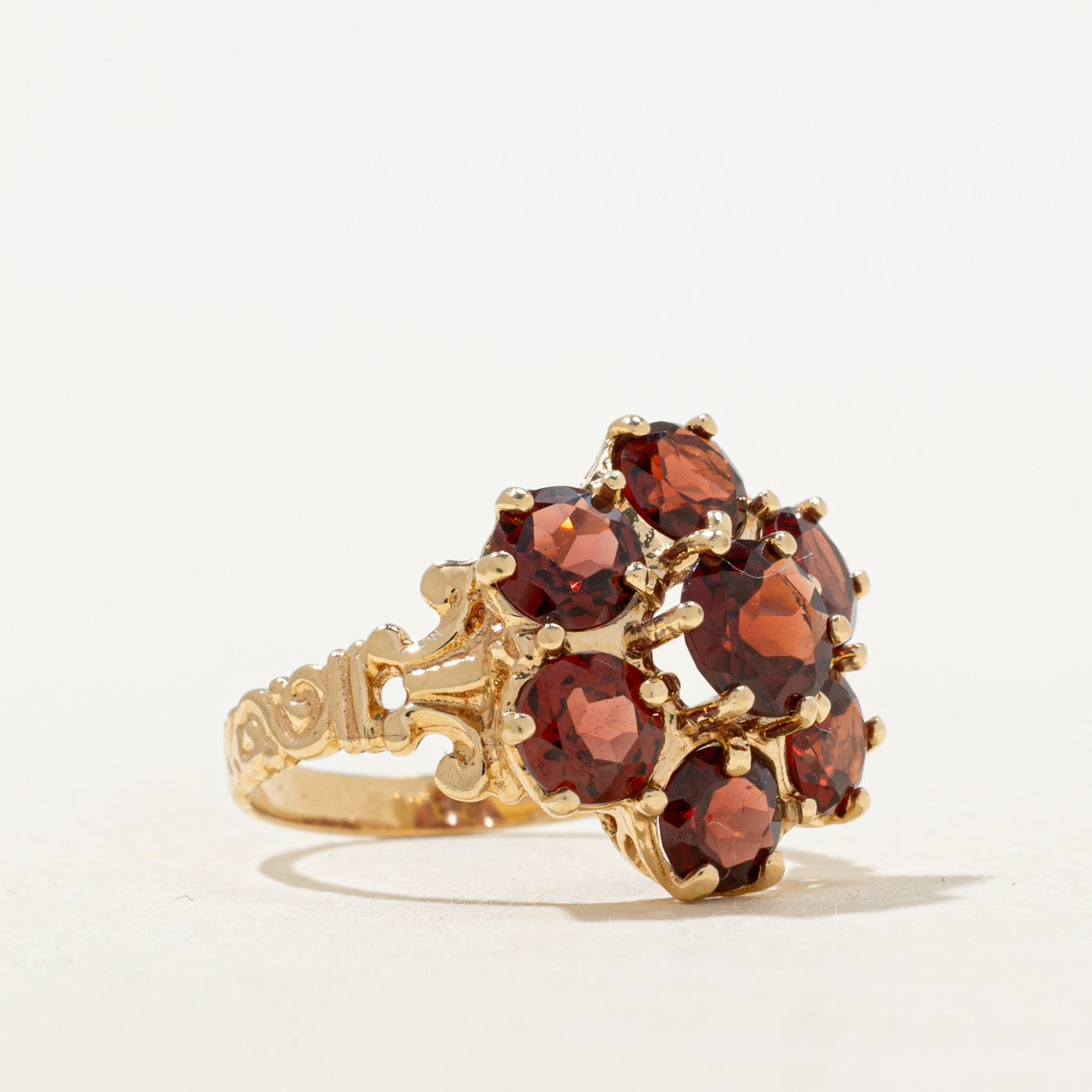 Garnet Cluster Scrollwork Cocktail Ring | 3.80ctw | SZ 6.5
